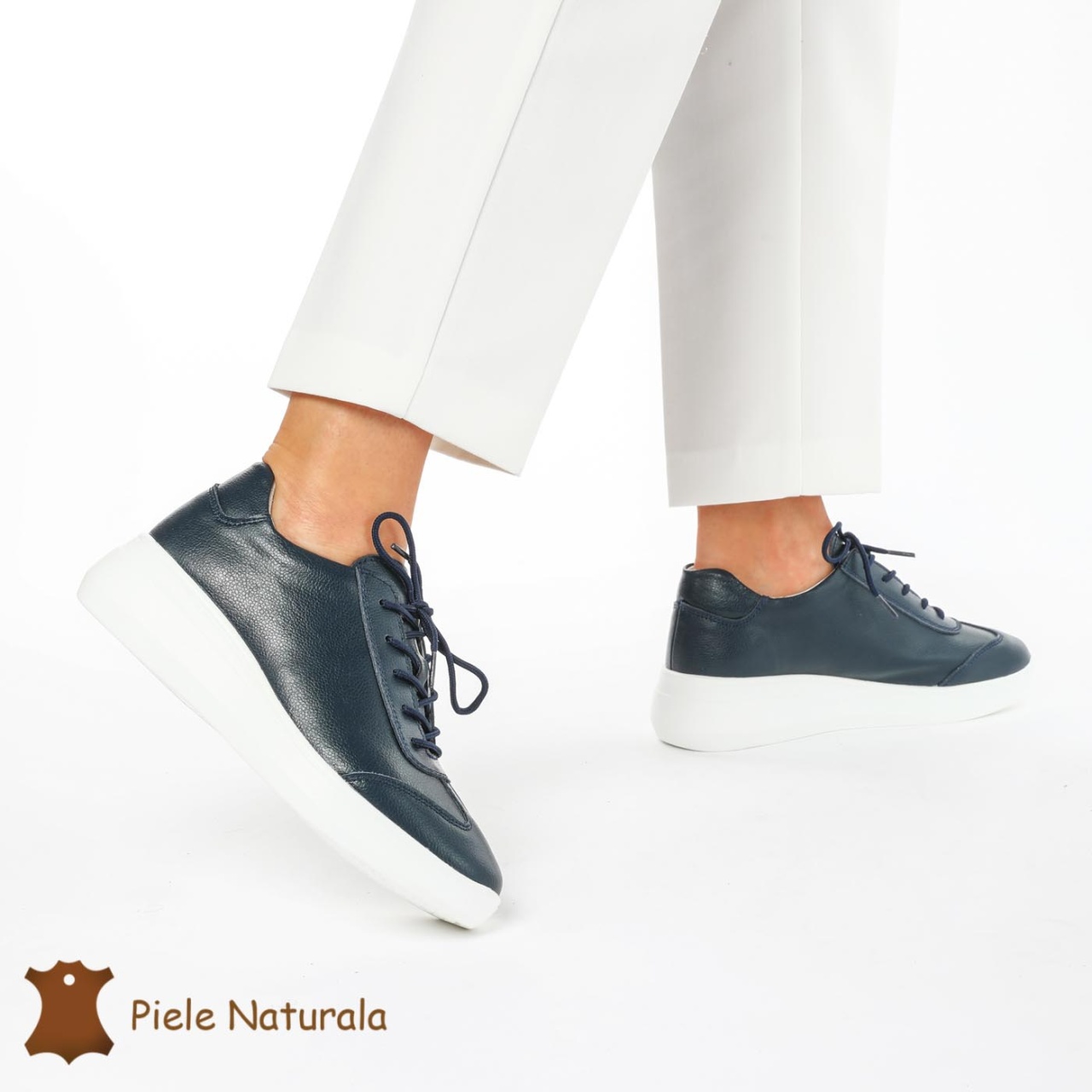 Pantofi casual elegante de dama din piele naturala CRL0221 BLEUMARIN