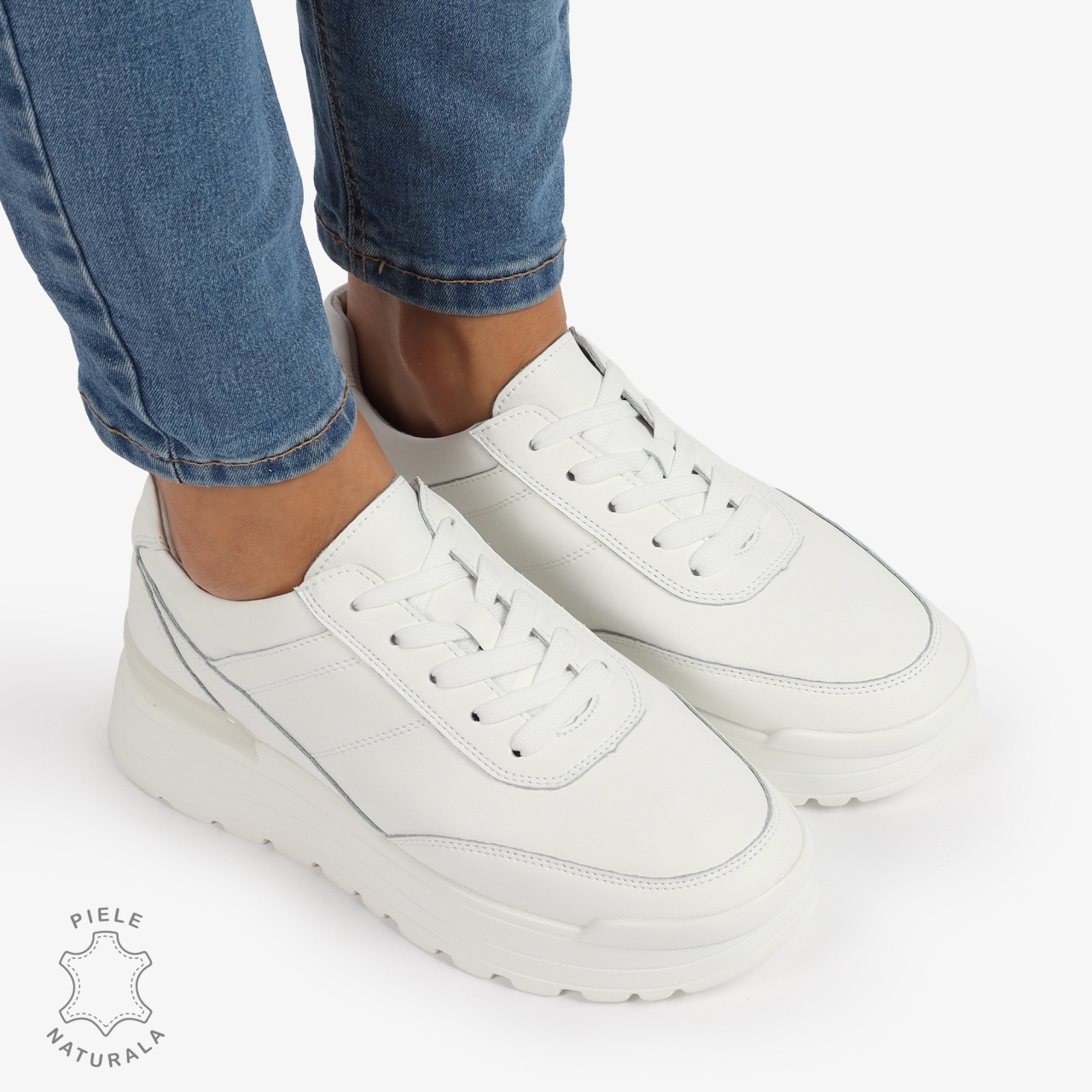 Pantofi Casual Piele Naturala CRL1221 ALB