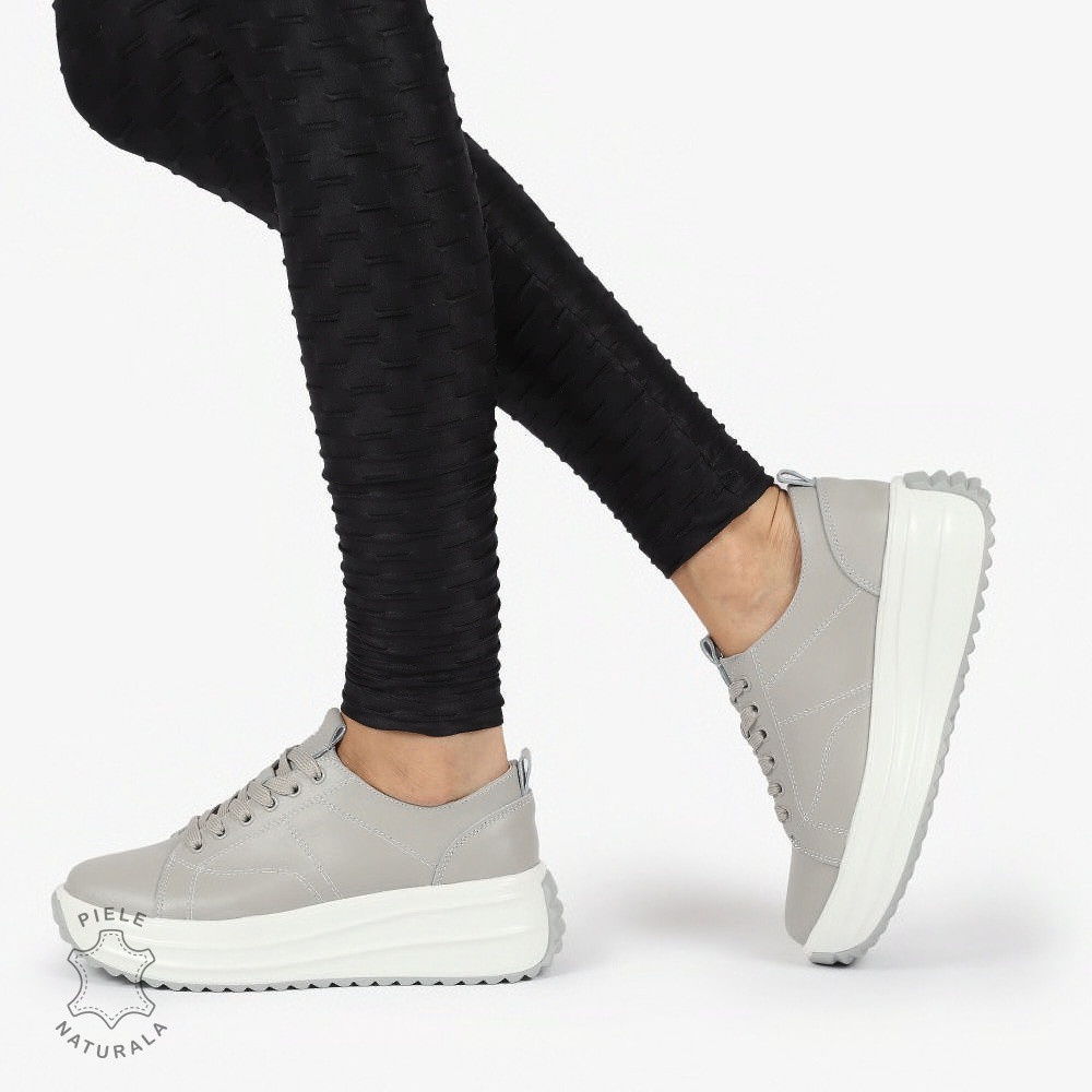 Pantofi casual piele naturala cu talpa inalta CRL1307 GRI