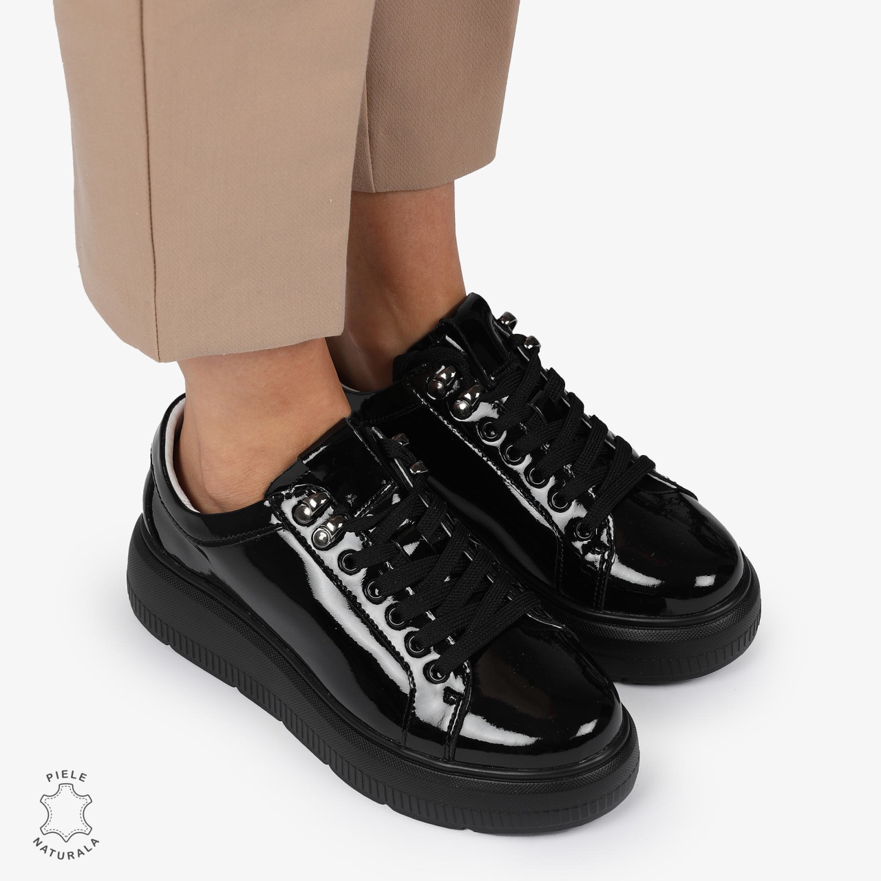 Pantofi CASUAL PIELE NATURALA LACUITA CRL1294 NEGRU