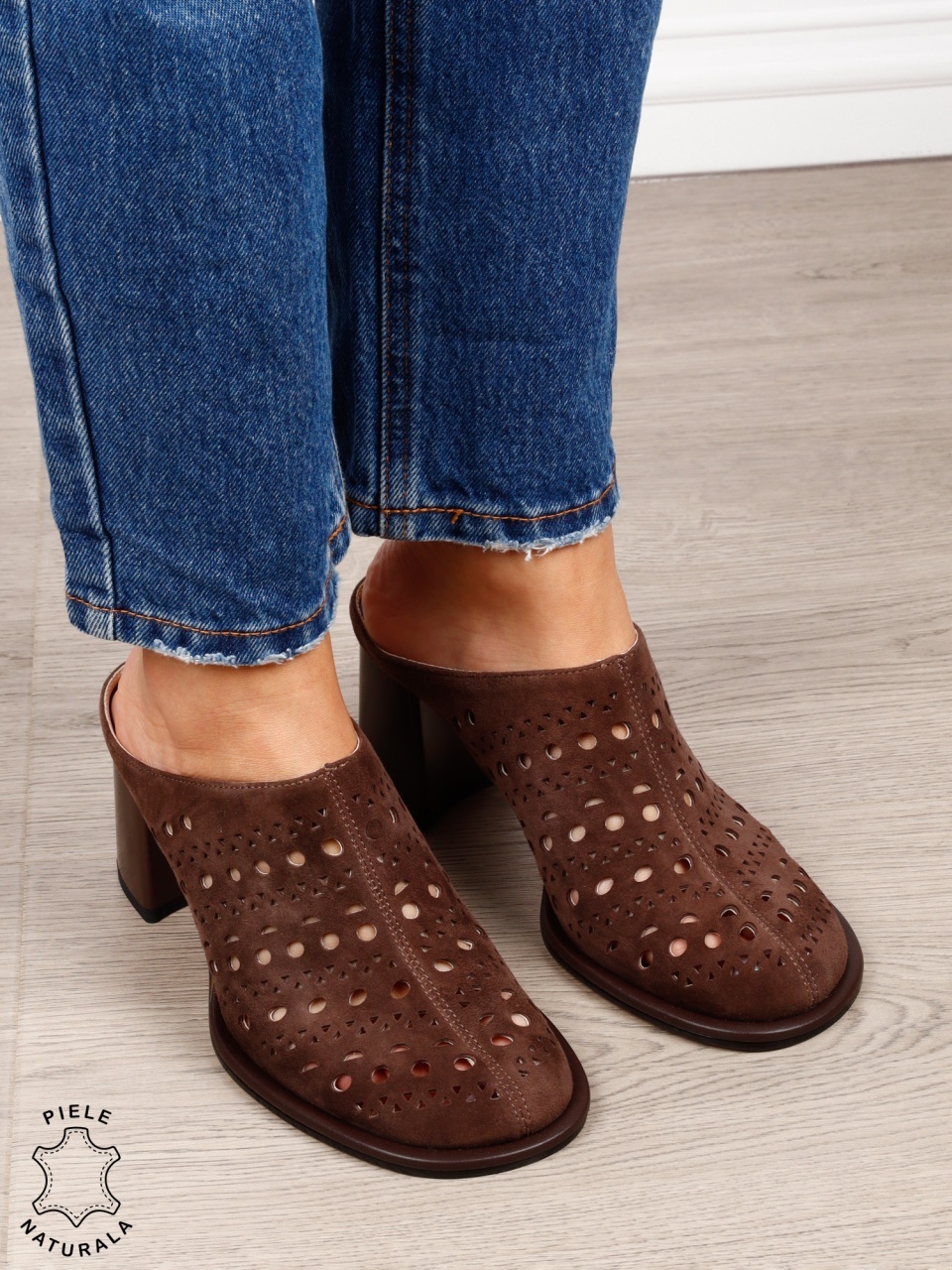 Pantofi dama eleganti din piele naturala Intoarsa Slip-on CRL1633 CAFENIU