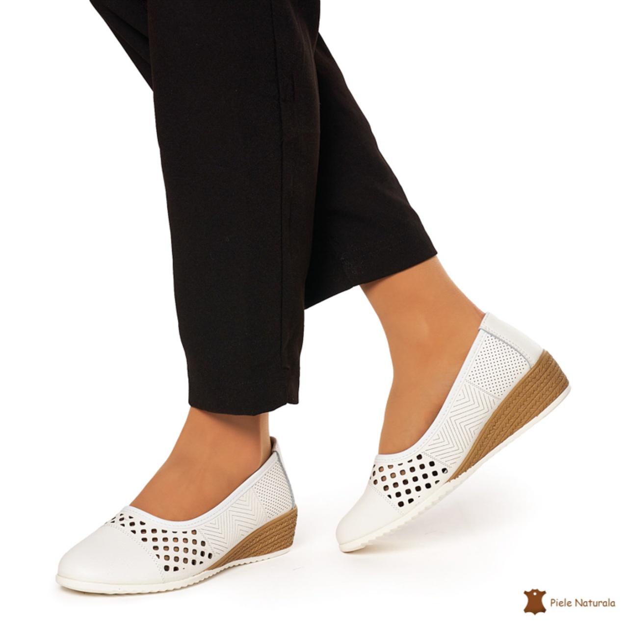 Pantofi Perforati Dama Piele Naturala Slip-on CRL0077 ALB