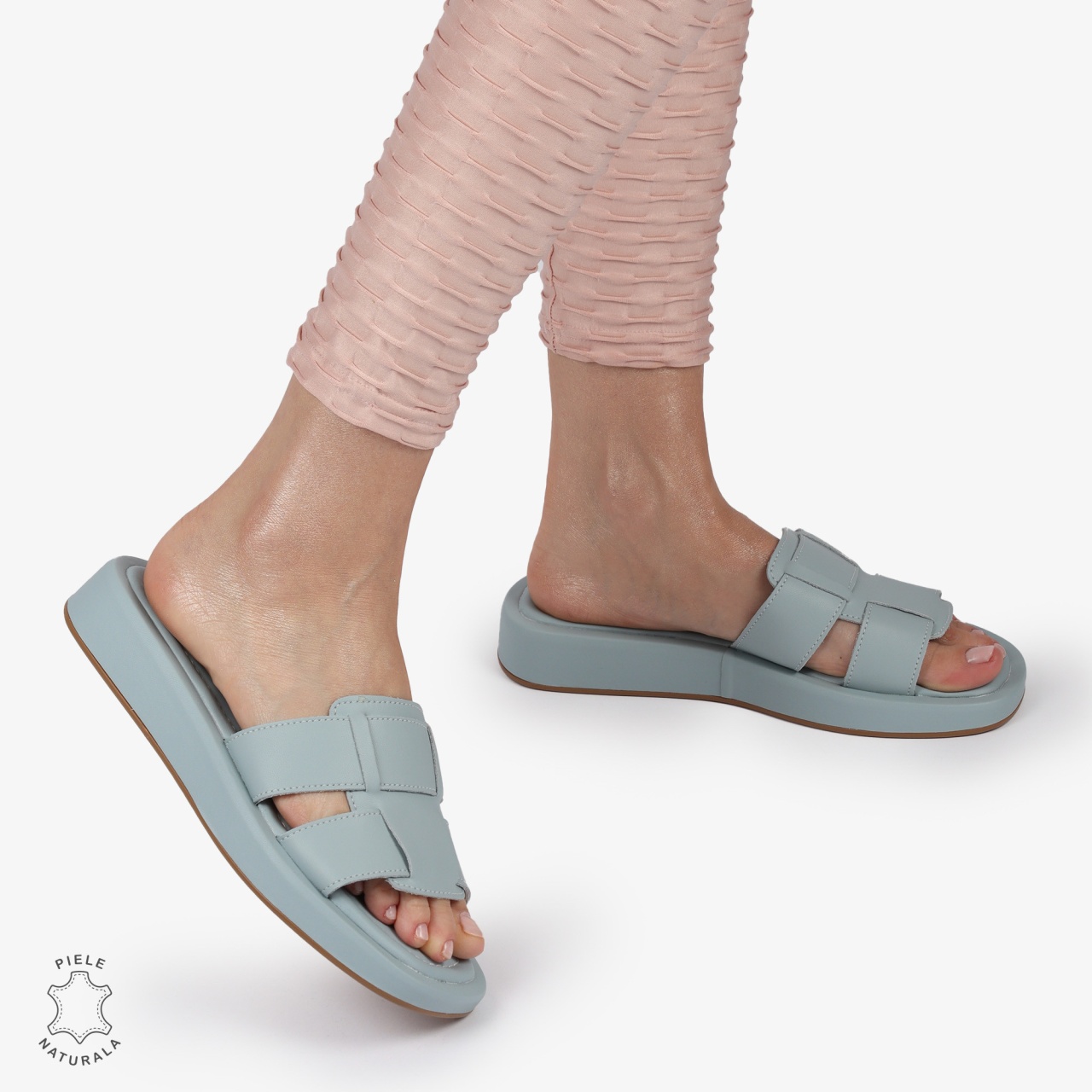 PAPUCI Dama Piele Naturala CRL1430 ALBASTRU