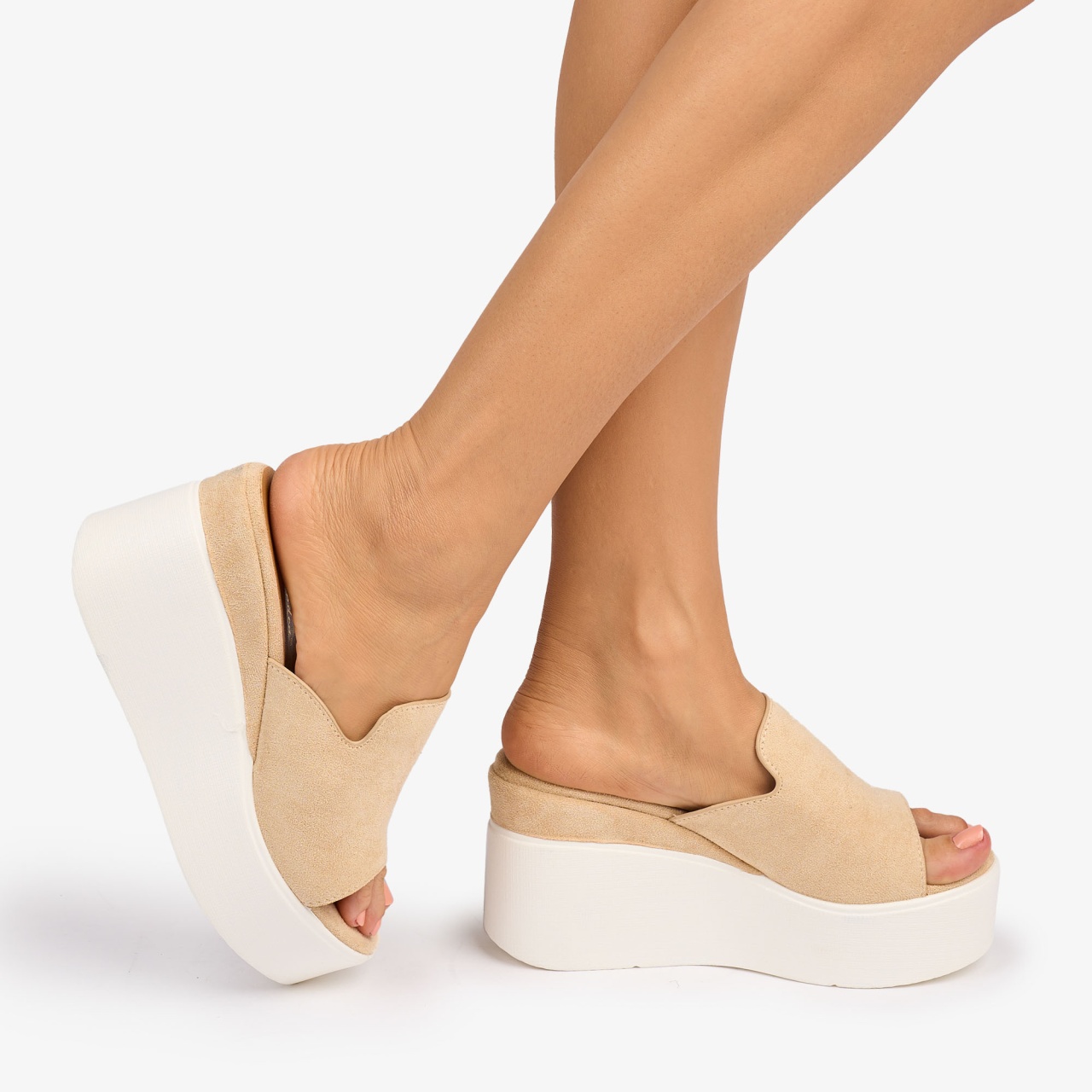 SANDALE dama din Piele ECOLOGICA INTOARSA CU PLATFORMA CRL1077 CULOARE: Bej