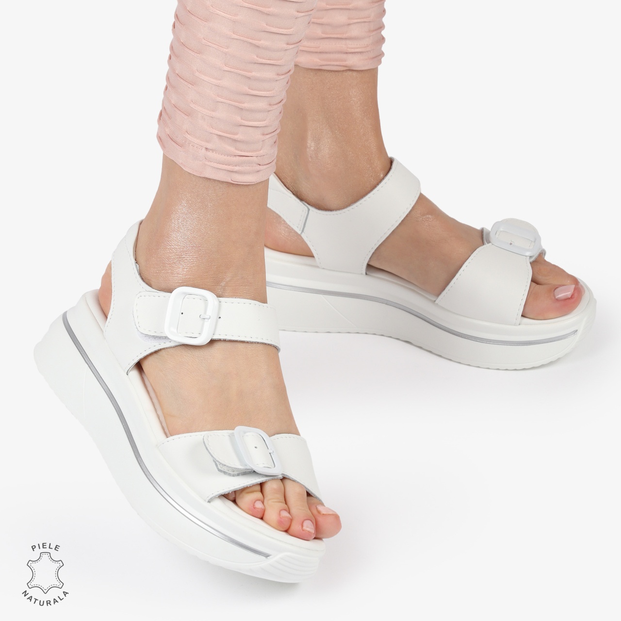 SAndale DAMA SPORT DIN PIELE NATURALA CU INCHIDERE CATARAMA CRL1412 ALB