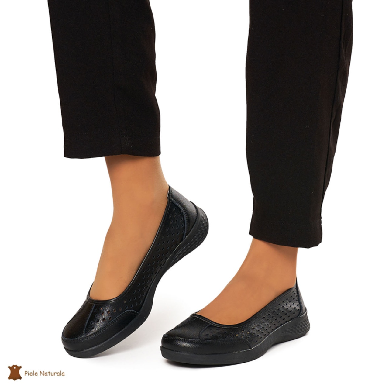 Balerini Dama Piele Naturala Slip-on CRL0073 NEGRU