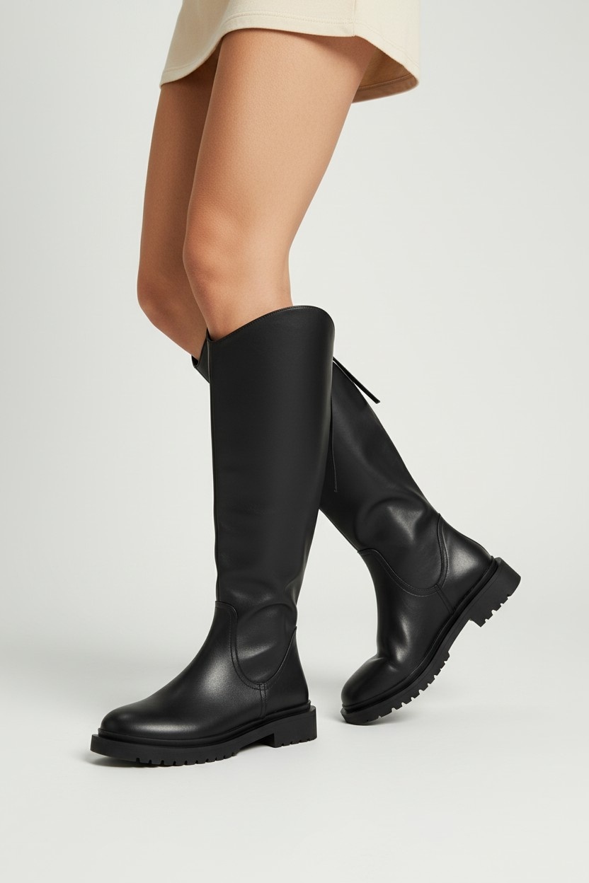 Cizme DAMA din PIELE NATURALA CU toc gros CRL1499 Negru