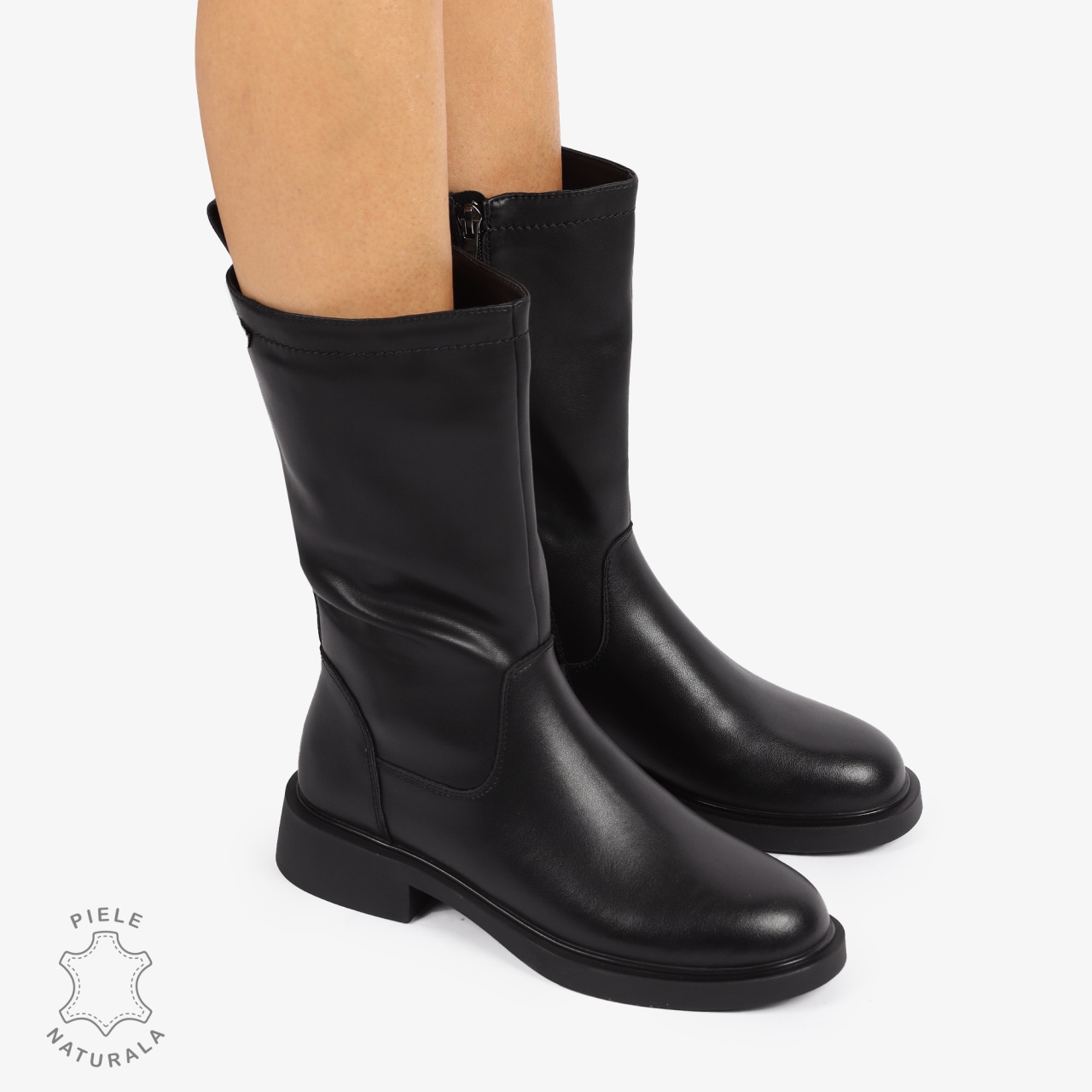 Cizme Damă din Piele Naturală Inalte cu inchidere fermoar CRL1252 NEGRU