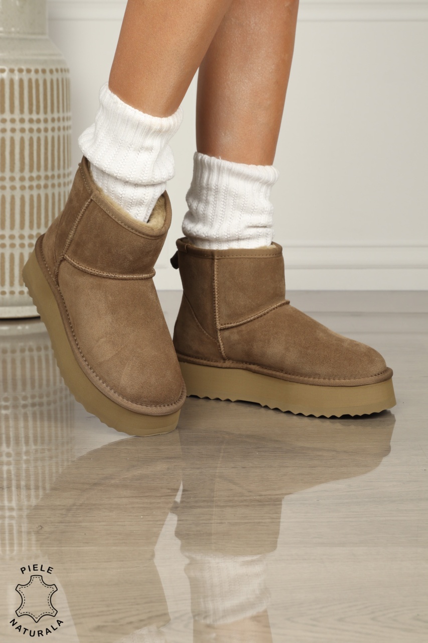 CIZME DAMA din PIELE NATURALA TIP UG INTOARSA CRL0893 CULOARE: KHAKI