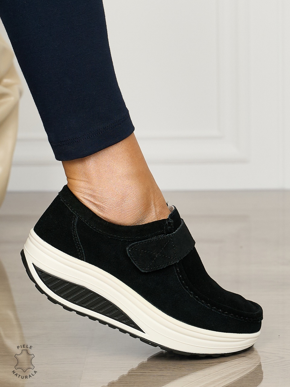 Mocasini dama din Piele Naturala CRL0063 NEGRU SUEDE