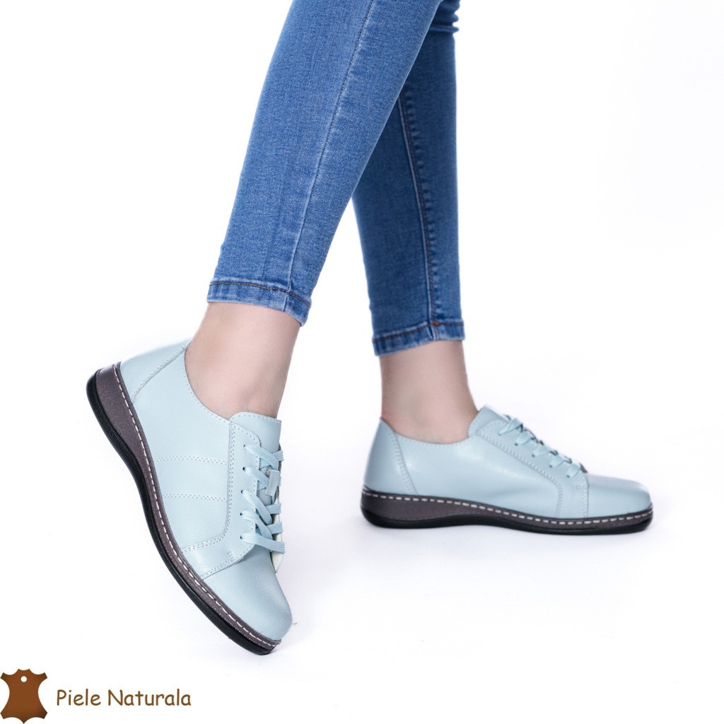 Pantofi casual Albaștri de dama din piele naturala cu talpa plata CRL0013