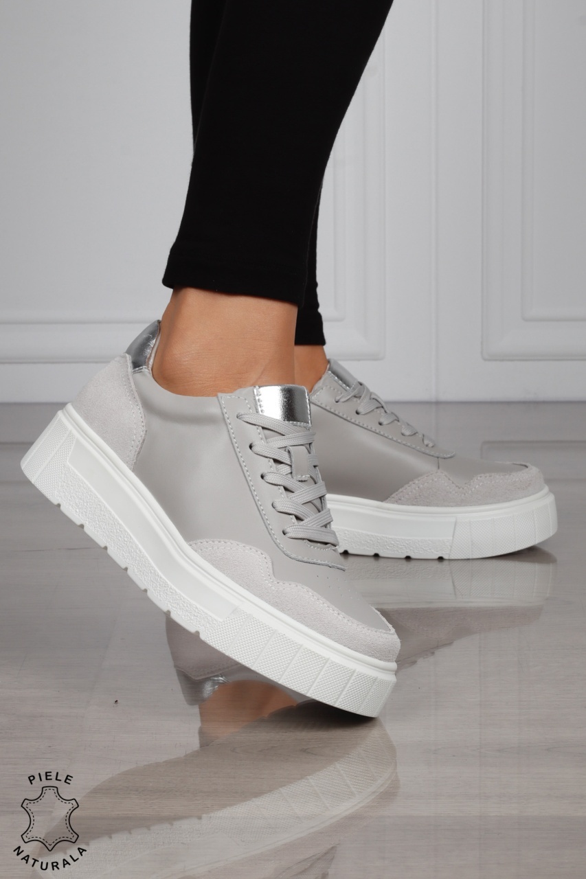 Pantofi Casual DAMA din PIELE Naturala Combinata cu Piele intoarsa CRL1521 GRI