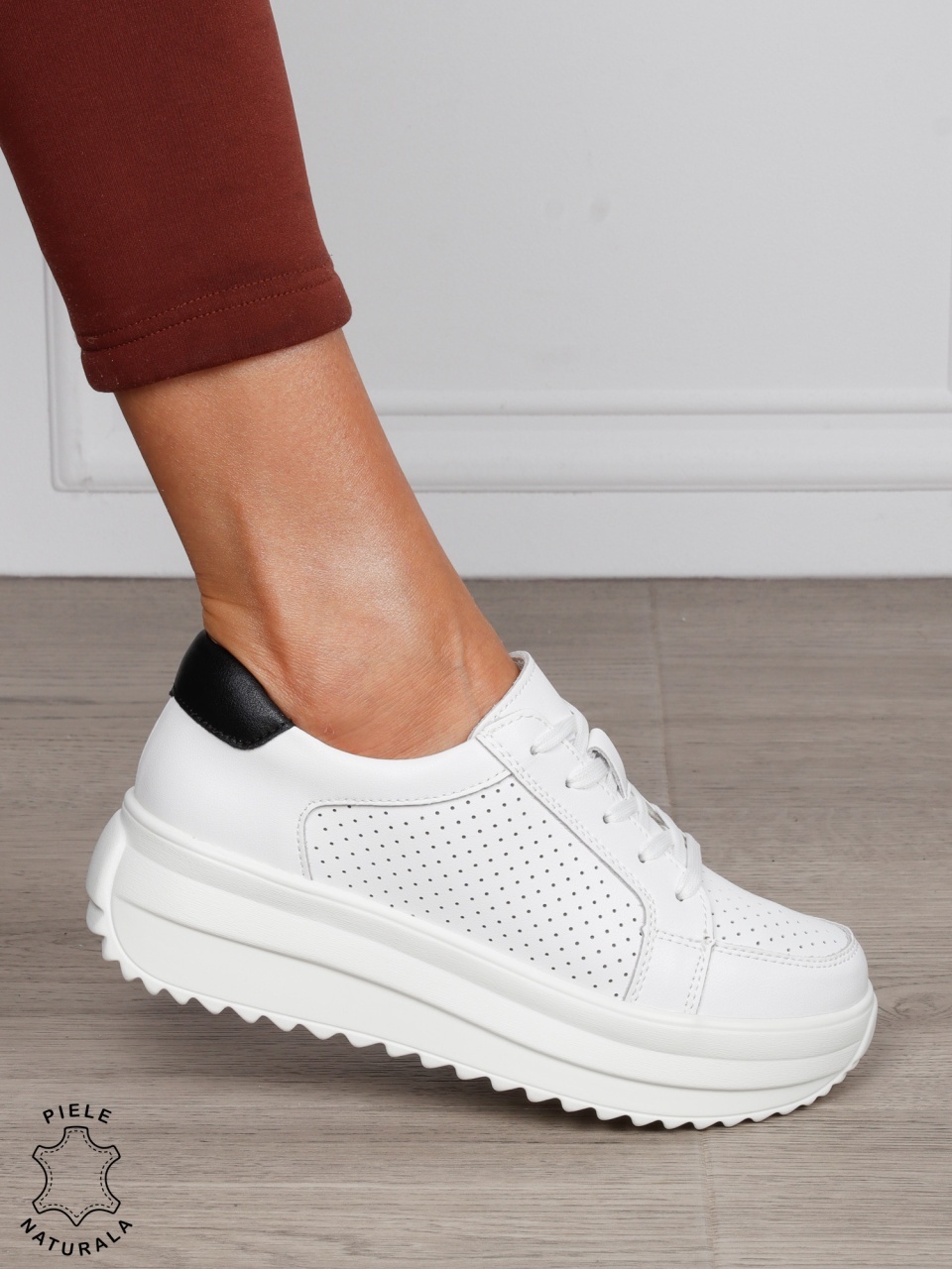 Pantofi Casual damă din piele naturală confortabile CRL1572 ALB CU NEGRU