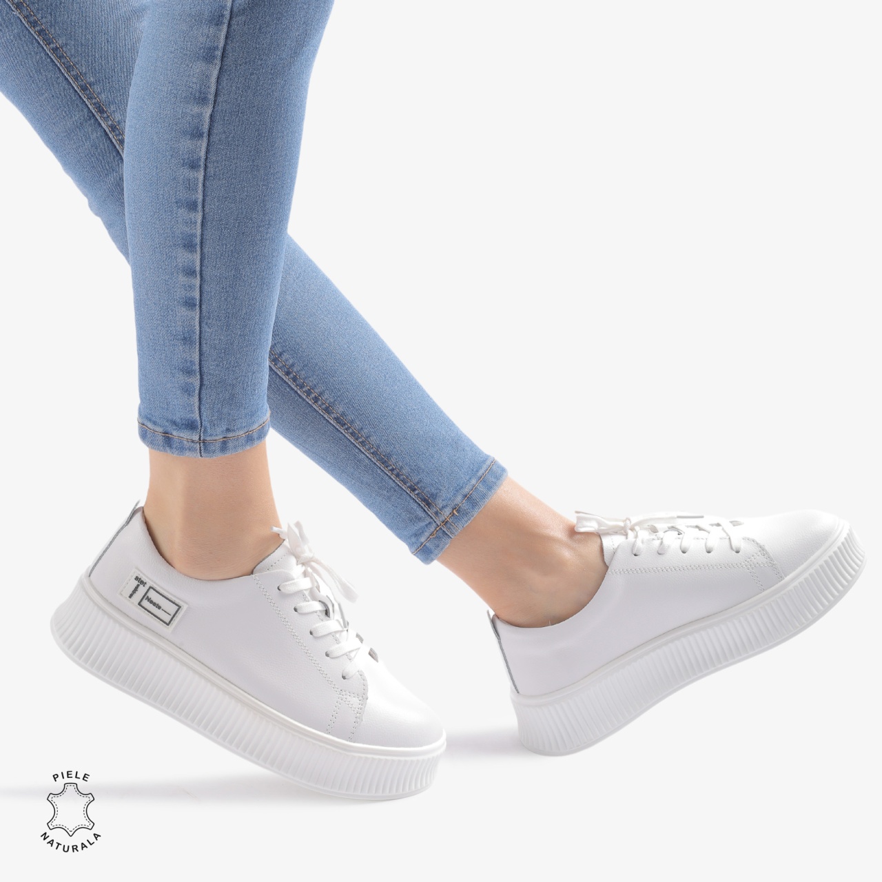 Pantofi Casual dama din Piele Naturala CRL0850 ALB