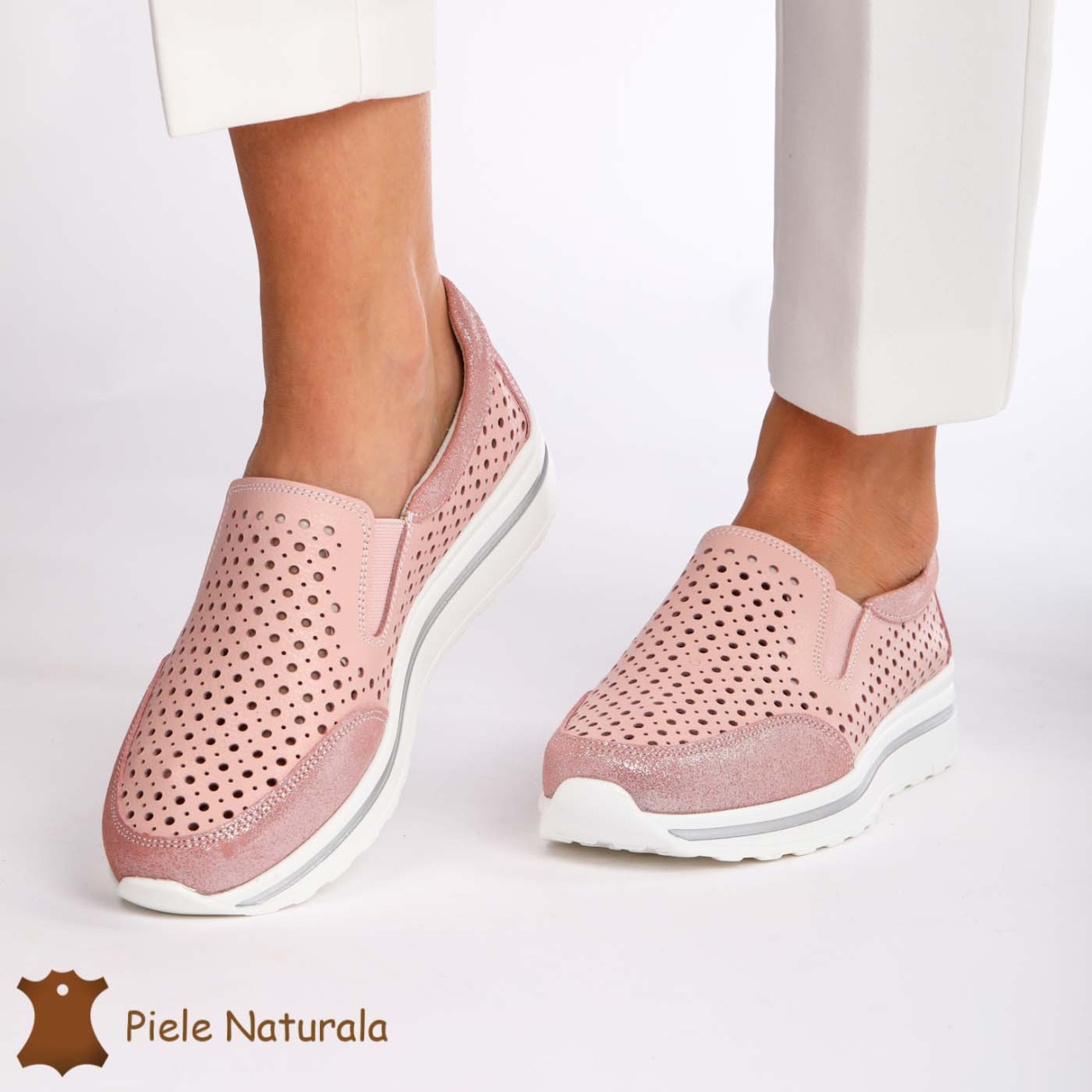 Pantofi Casual dama din Piele naturala CRL0860 ROZ