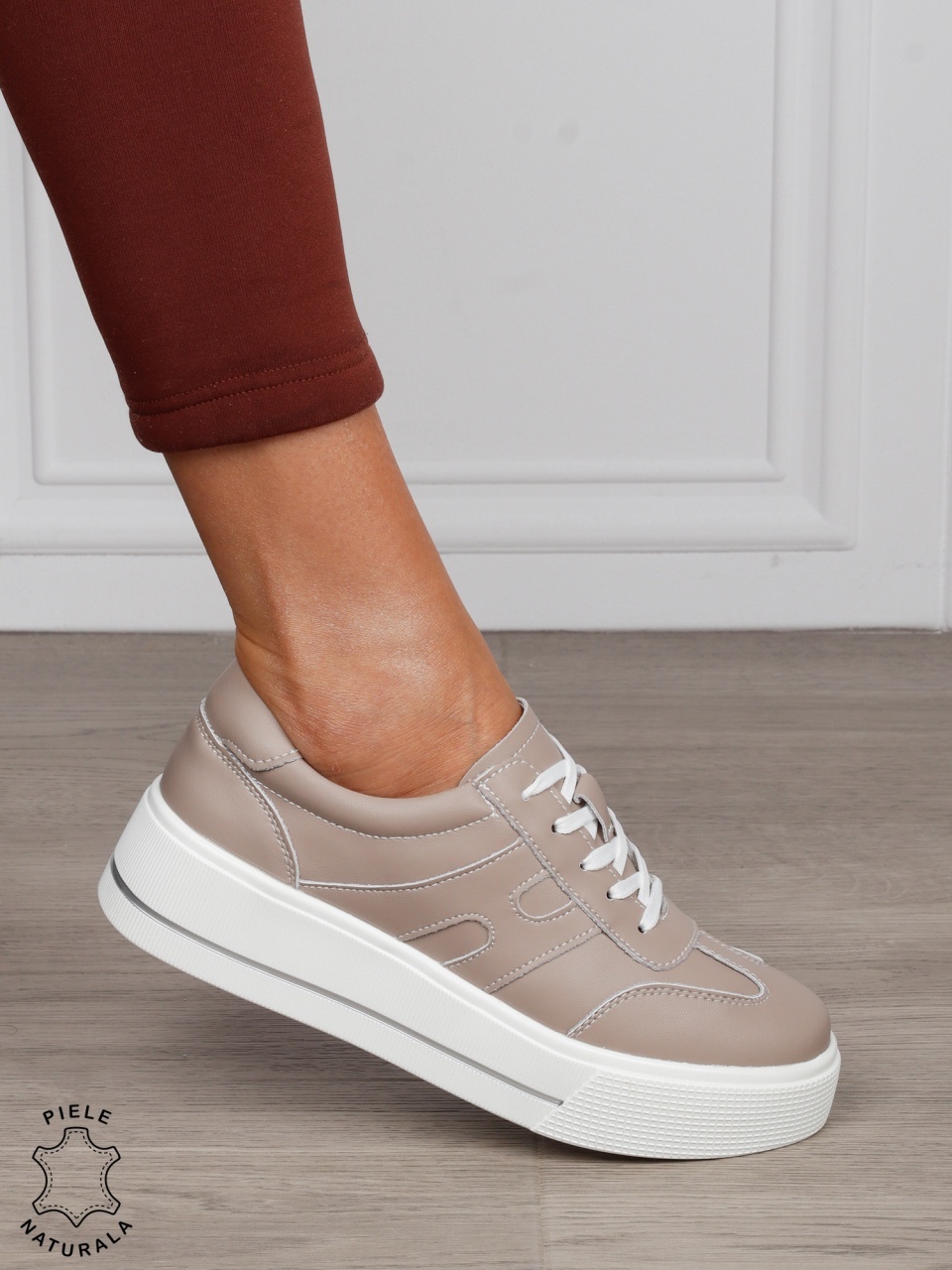 Pantofi Casual damă din piele naturală cu model lateral CRL1569 ROZ