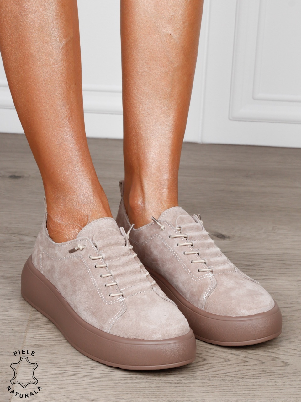 Pantofi Casual dama din Piele Naturala cu siret special CRL1550 BEJ