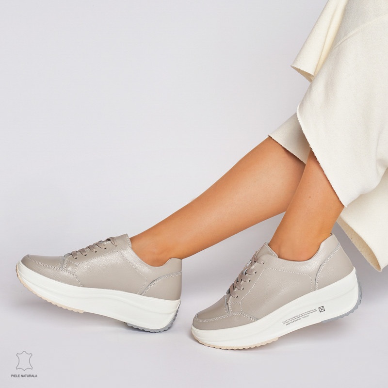 Pantofi Casual dama din Piele naturala cu talpa groasa CRL0039 GRI
