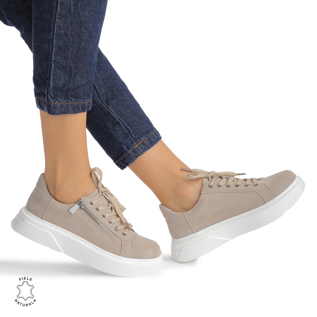 Pantofi Casual DAMA din PIELE Naturala Intoarsa CRL0940 CULOARE: Bej