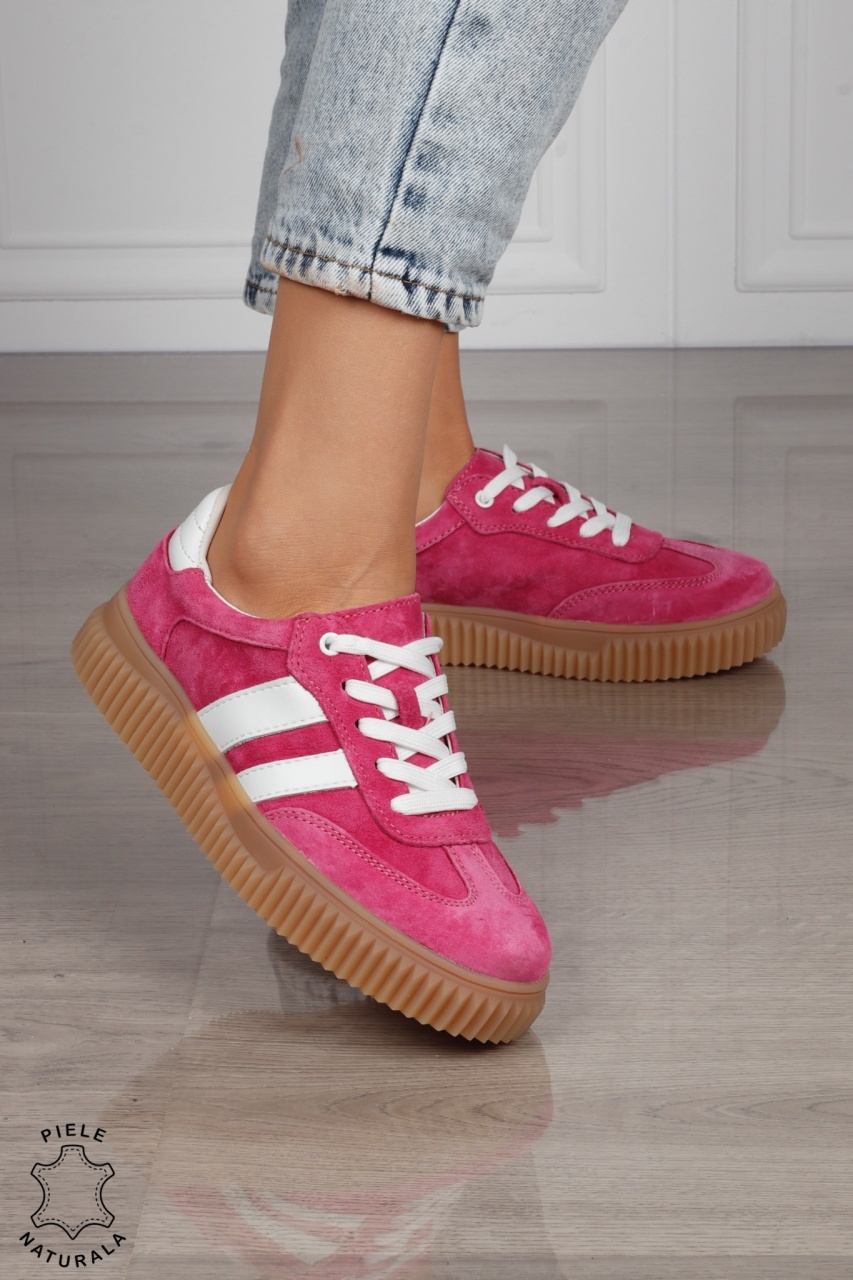 Pantofi Casual DAMA din Piele Naturala intoarsa, Model Retro CRL1531FUCSIA