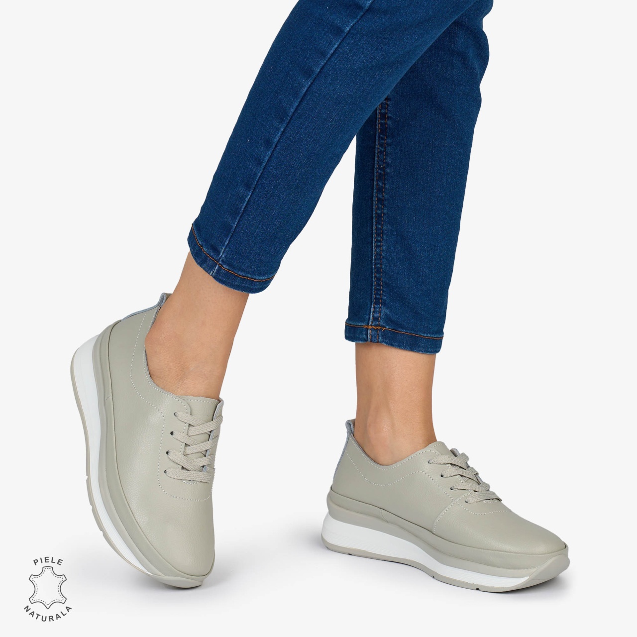 PANTOFI CASUAL Dama Piele Naturala USOR INALTA CRL1051 Culoare: GRI