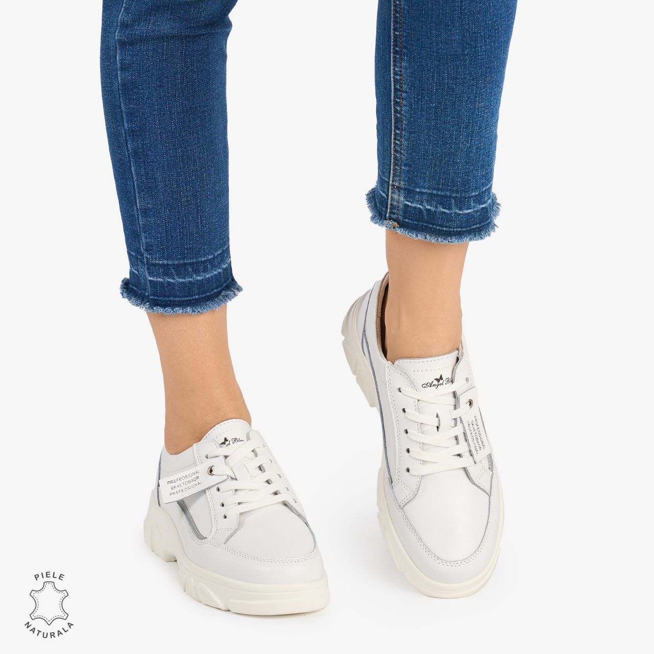 Pantofi Casual de dama din Piele Naturala COMODE CU MODEL CRL1218 ALB