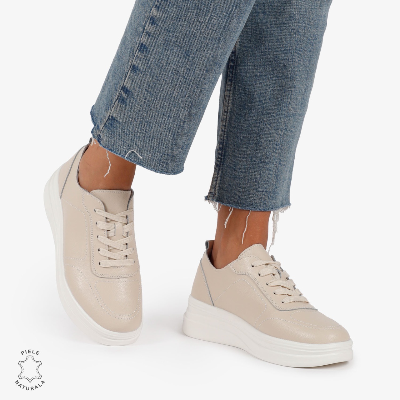 Pantofi Casual de dama din Piele Naturala CRL1206 BEJ