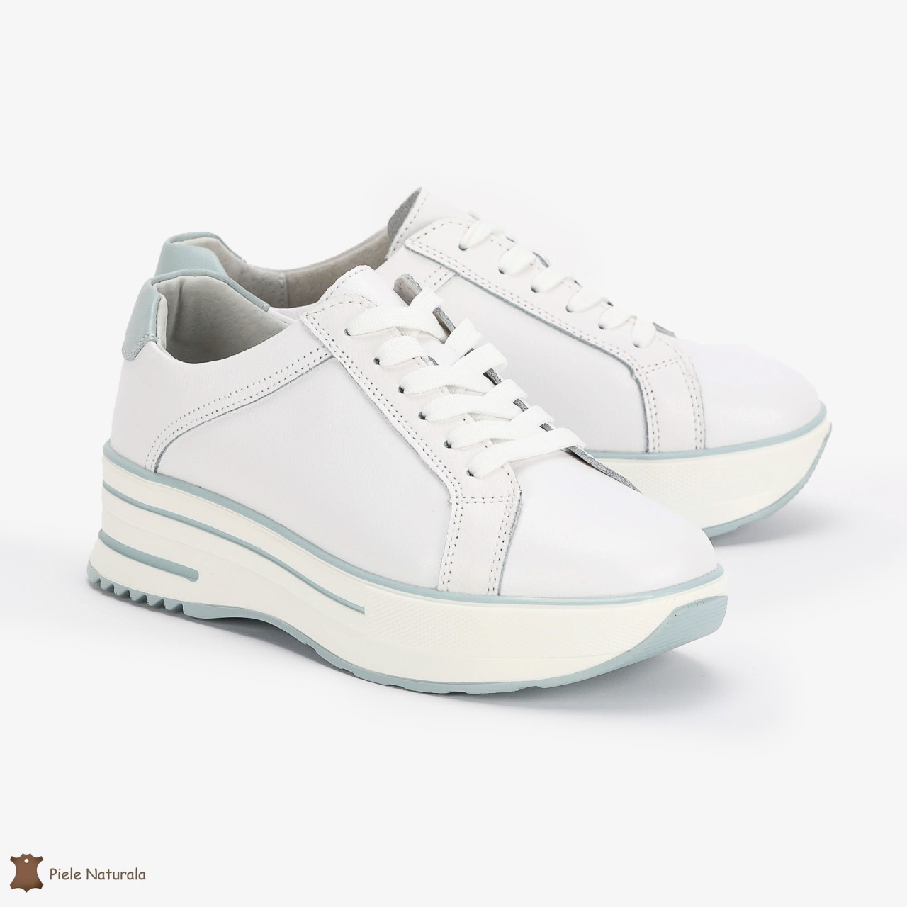 Pantofi Casual de dama din Piele naturala cu talpa groasa CRL0493 ALB