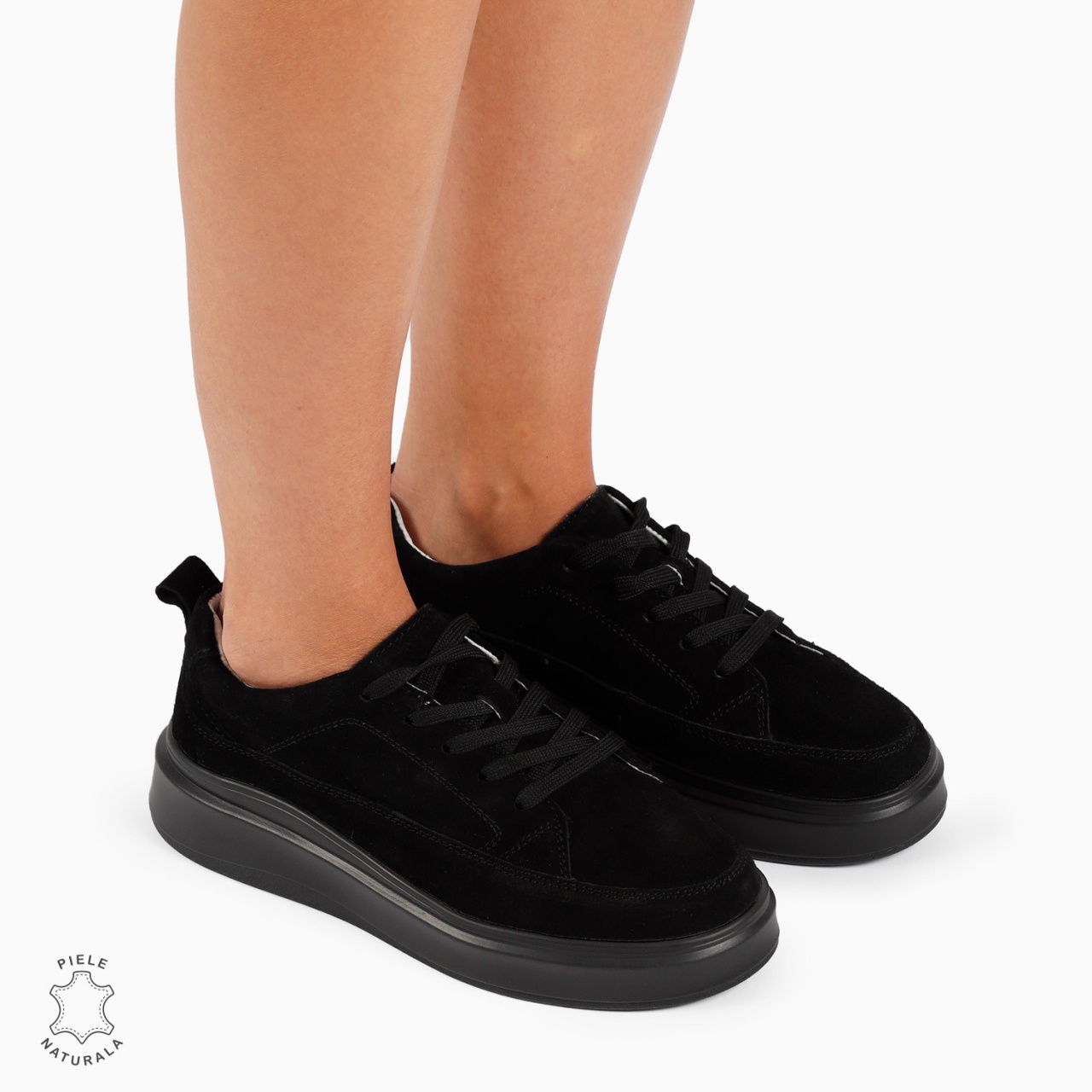 Pantofi Casual de dama din Piele Naturala INTOARSA CU TALPA INALTA CRL1210 NEGRU