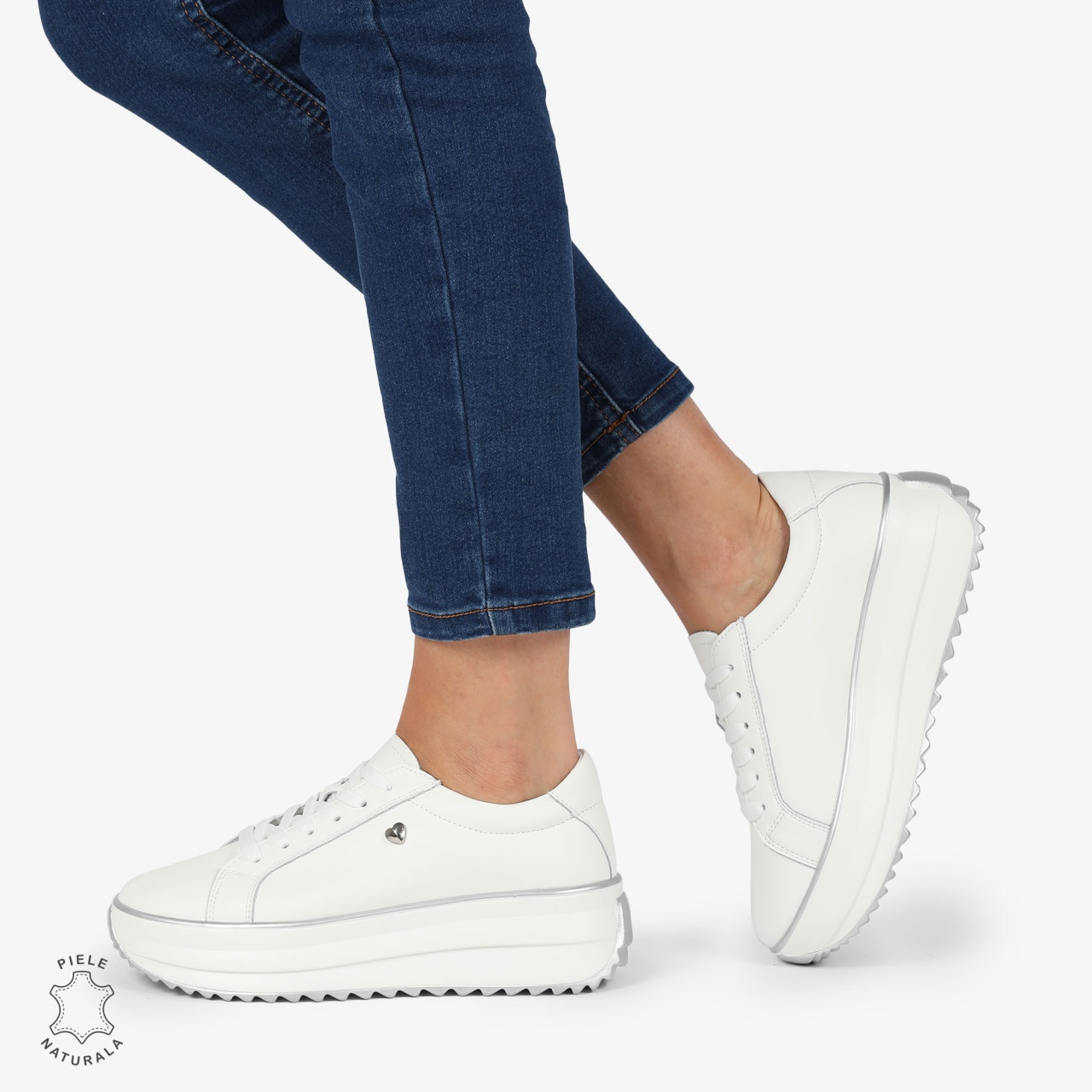 Pantofi CASUAL PIELE NATURALA cu talpa inalta CRL1275 Alb