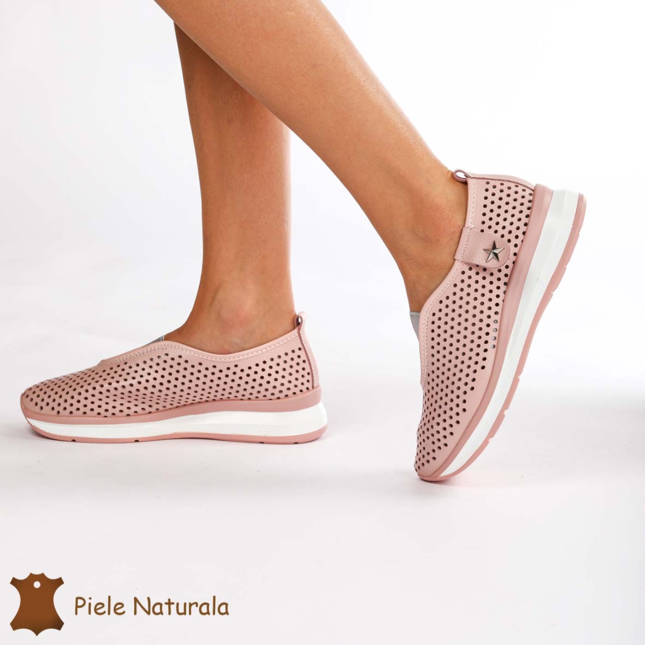 Pantofi Perforati Dama Piele naturală CRL0098 ROZ