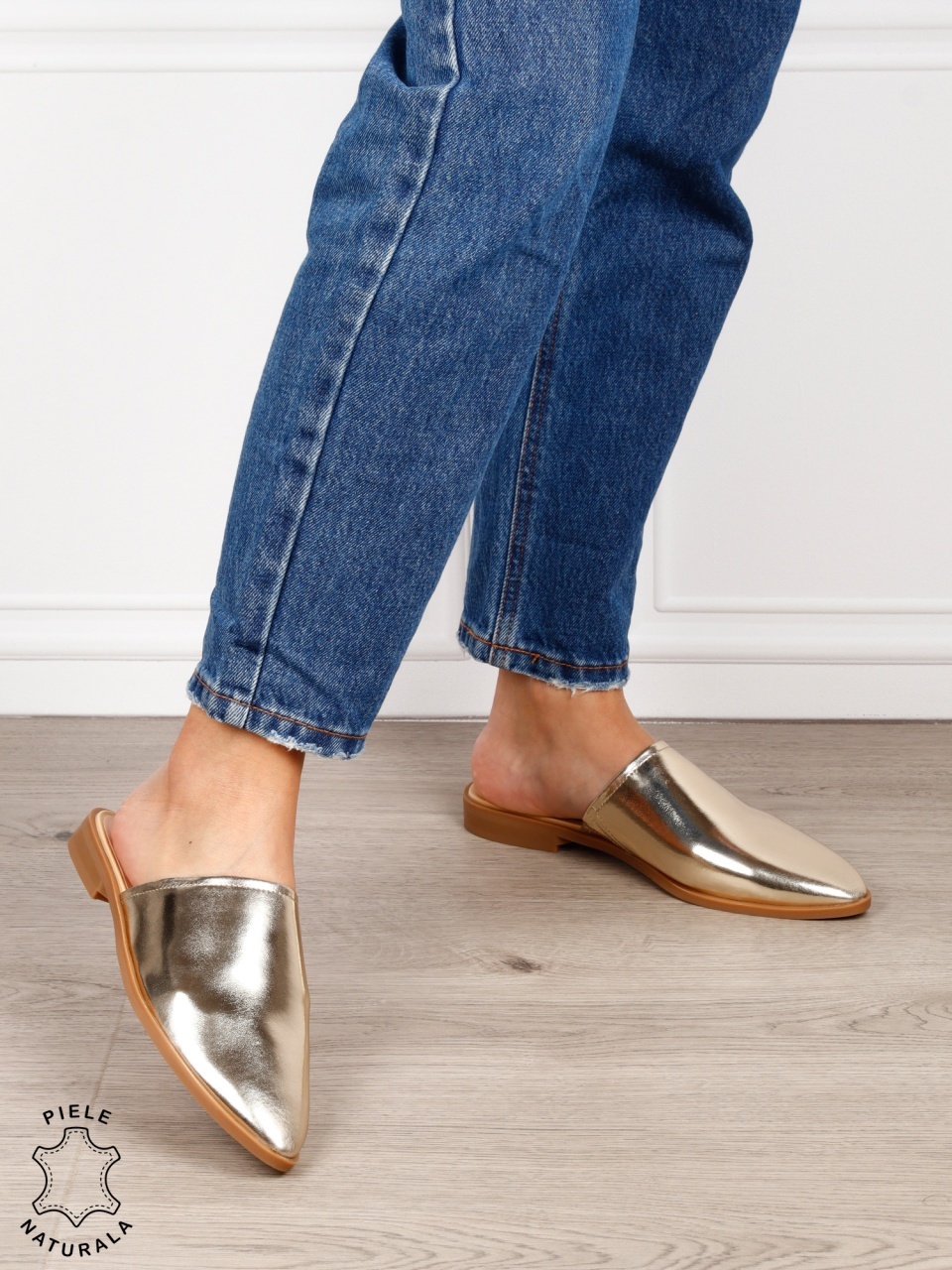 PAPUCI DAMA DIN PIELE NATURALA cu design clasic CRL1625AURIU