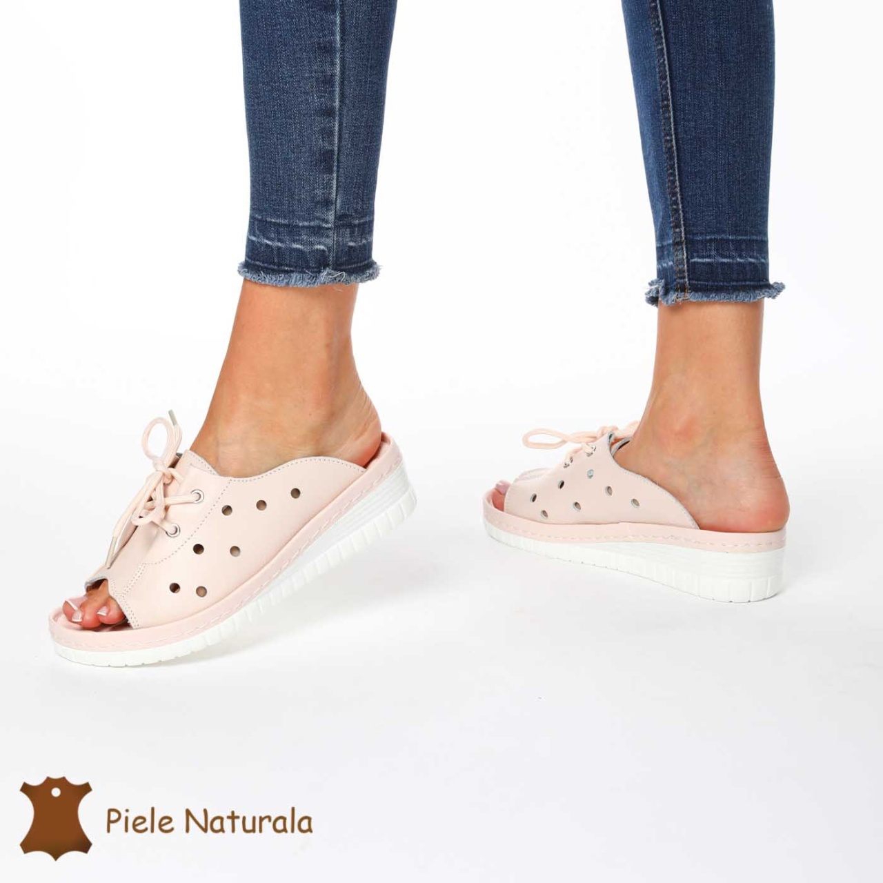 Papuci din Piele Naturala CRL0203 Roz