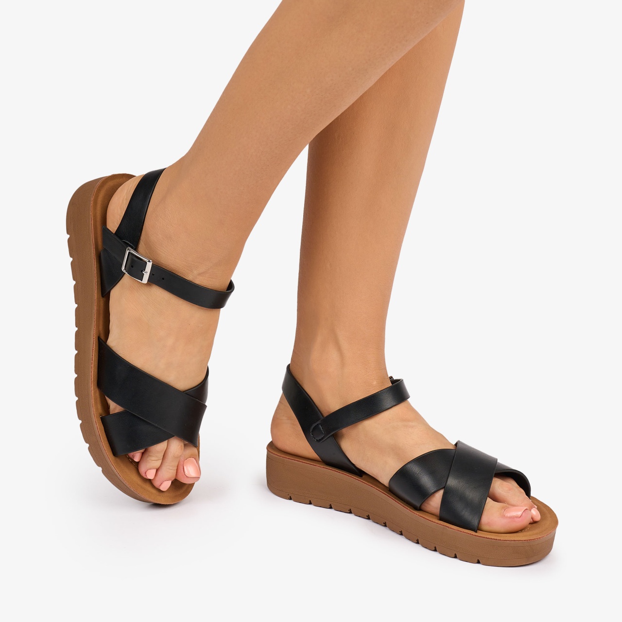 SANDALE dama din Piele ECOLOGICA CU BRETELE MODEL SIMPLU CRL1094 CULOARE: NEGRU