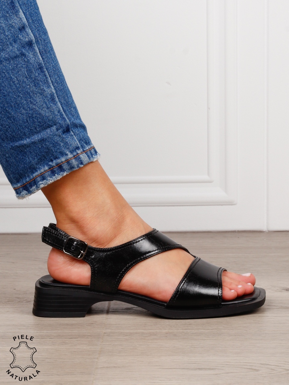 SANDALE dama din piele naturala cu barete CRL1627 NEGRU