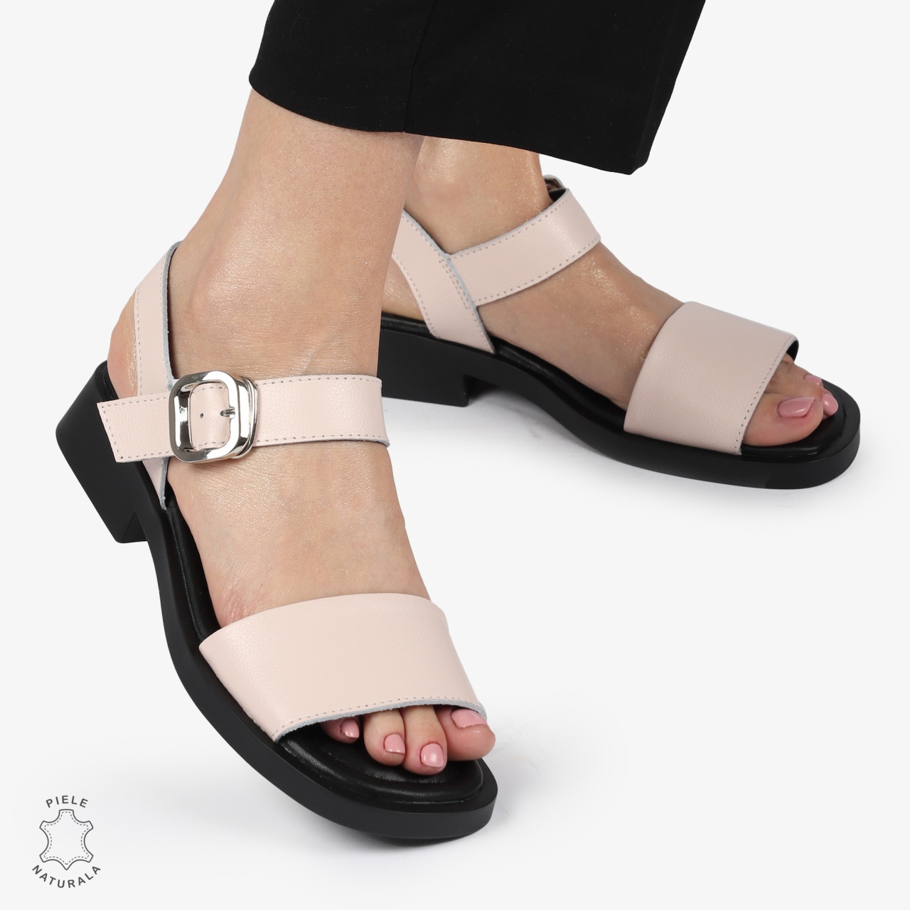 SANDALE Dama Piele Naturala CU CATARAMA CONFORTABILE CRL1372 ROZ