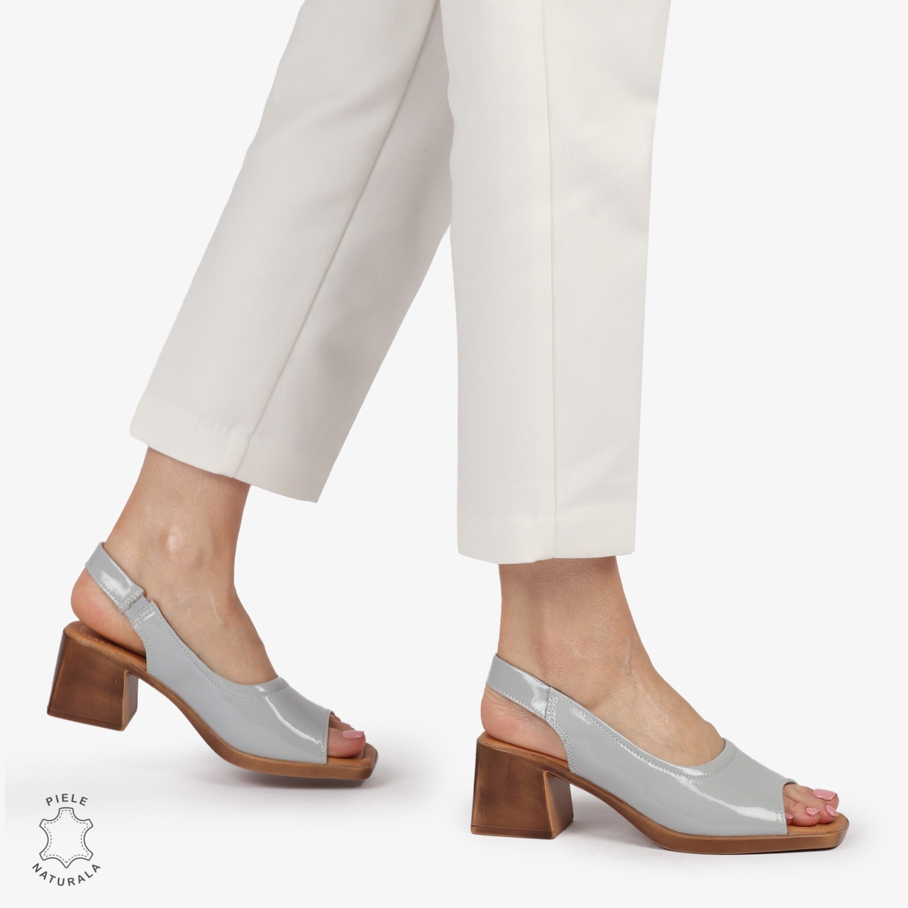 Sandale elegante din piele naturală CU CATARAMA MODEL CLASIC CRL1403 GRI