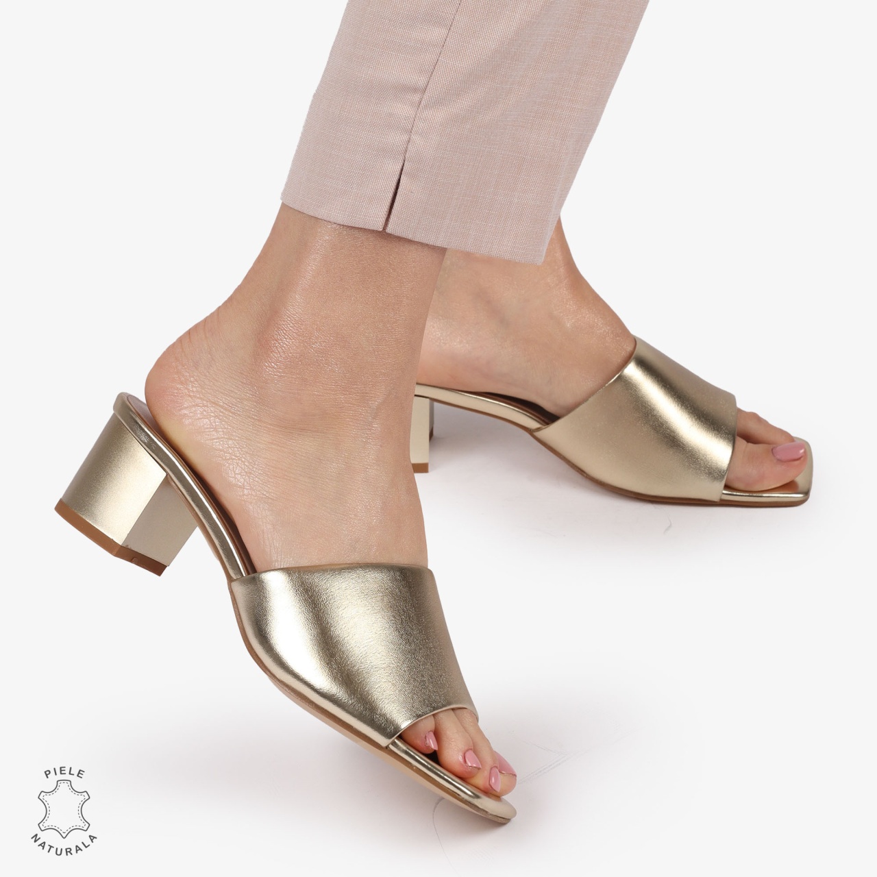 SANDALE ELEGANTE DIN PIELE NATURALA SLIP-ON CRL1392 AURIU