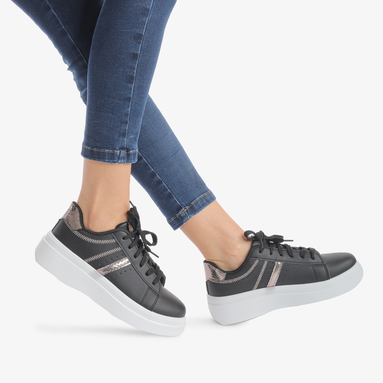 SNEAKERS DAMA din PIELE ECOLOGICA CRL0887 CULOARE:NEGRU