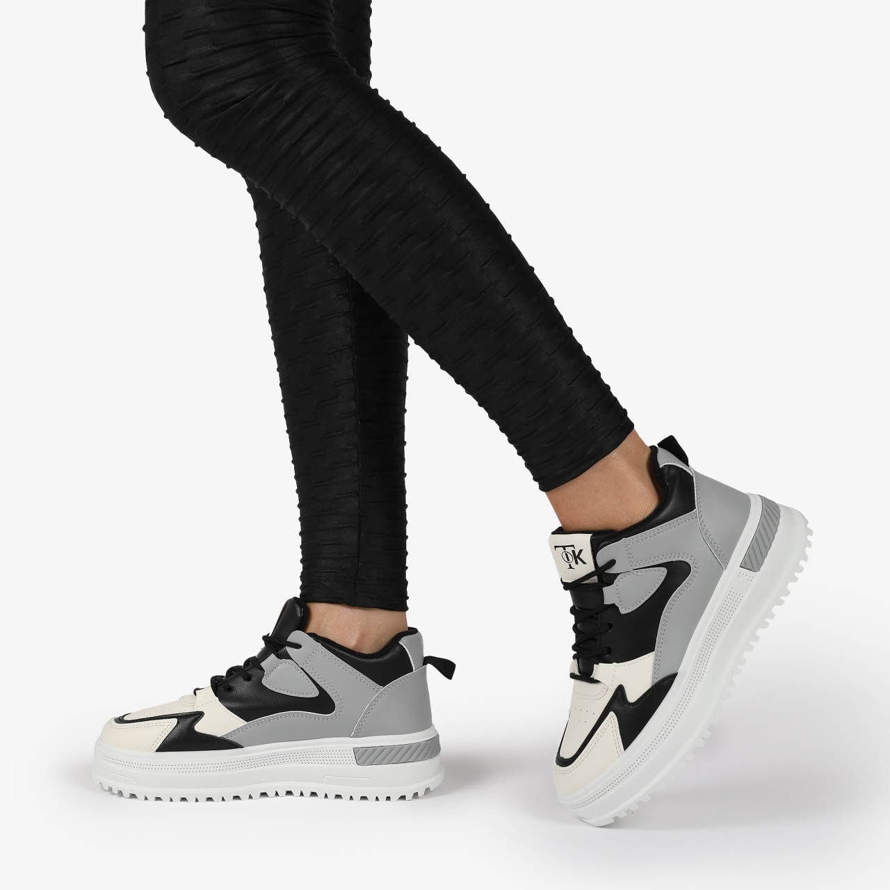 SNEAKERS din PIELE ECOLOGICA SI TEXTIL CRL1282 GRI