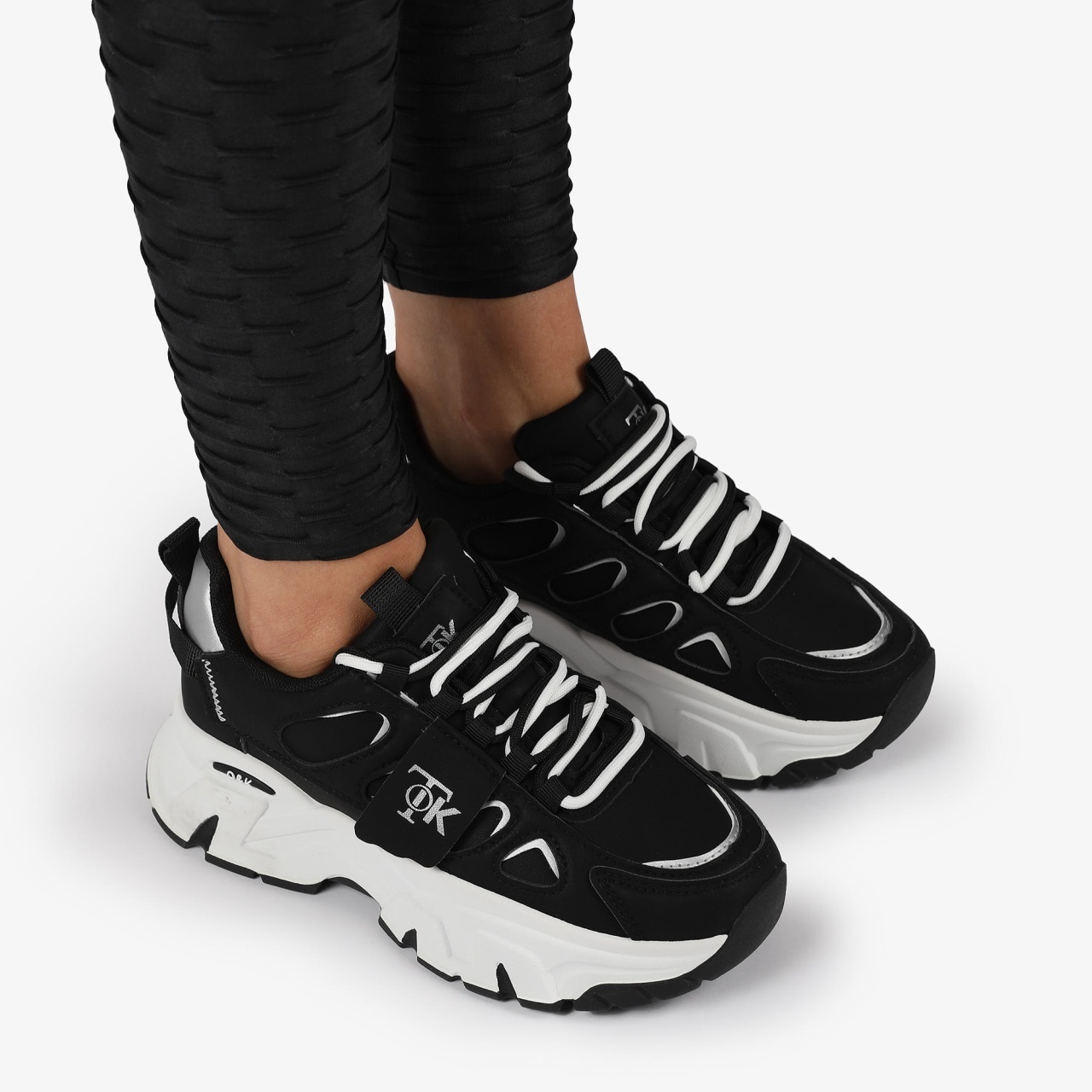 SNEAKERS din PIELE ECOLOGICA SI TEXTIL CRL1515 Negru