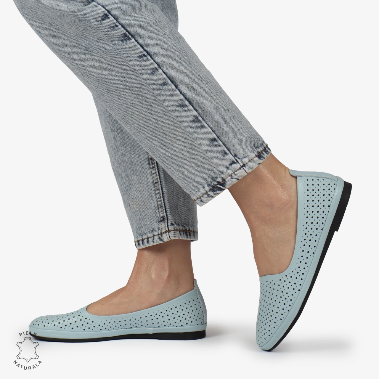 BALERINI dama din Piele naturala PERFORATA SLIP-ON CRL1358 ALBASTRU