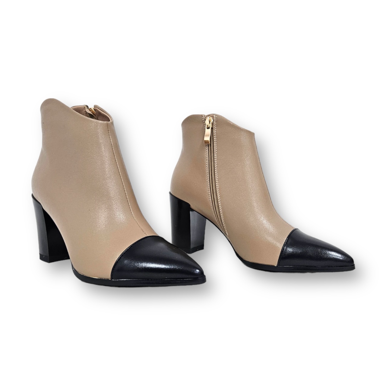 Botine DAMA din PIELE Ecologica cu FERMOAR si Catarama CRL0932 CULOARE: Bej