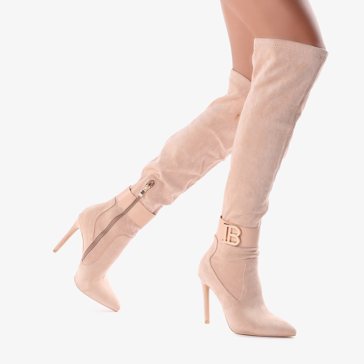 Cizme dama din Piele Ecologica Intoarsa cu detaliu CRL0696 Bej