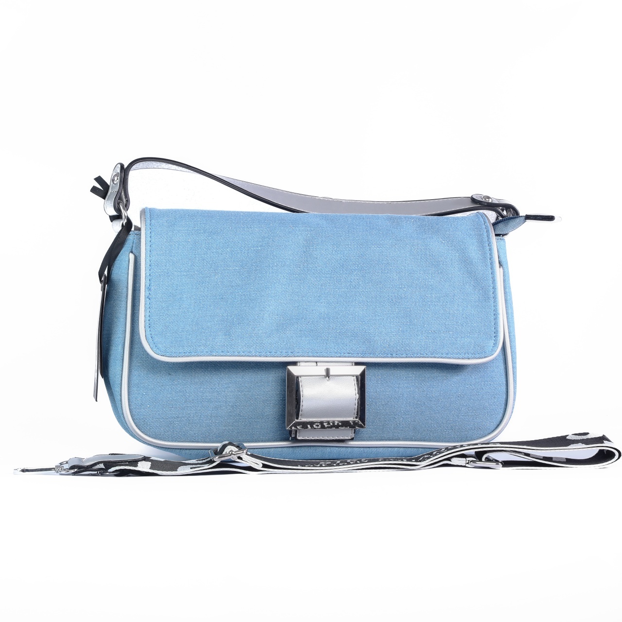 GEANTA DENIM CU CATARAMA DECORATIVA CRL 8836 ARGINTIU