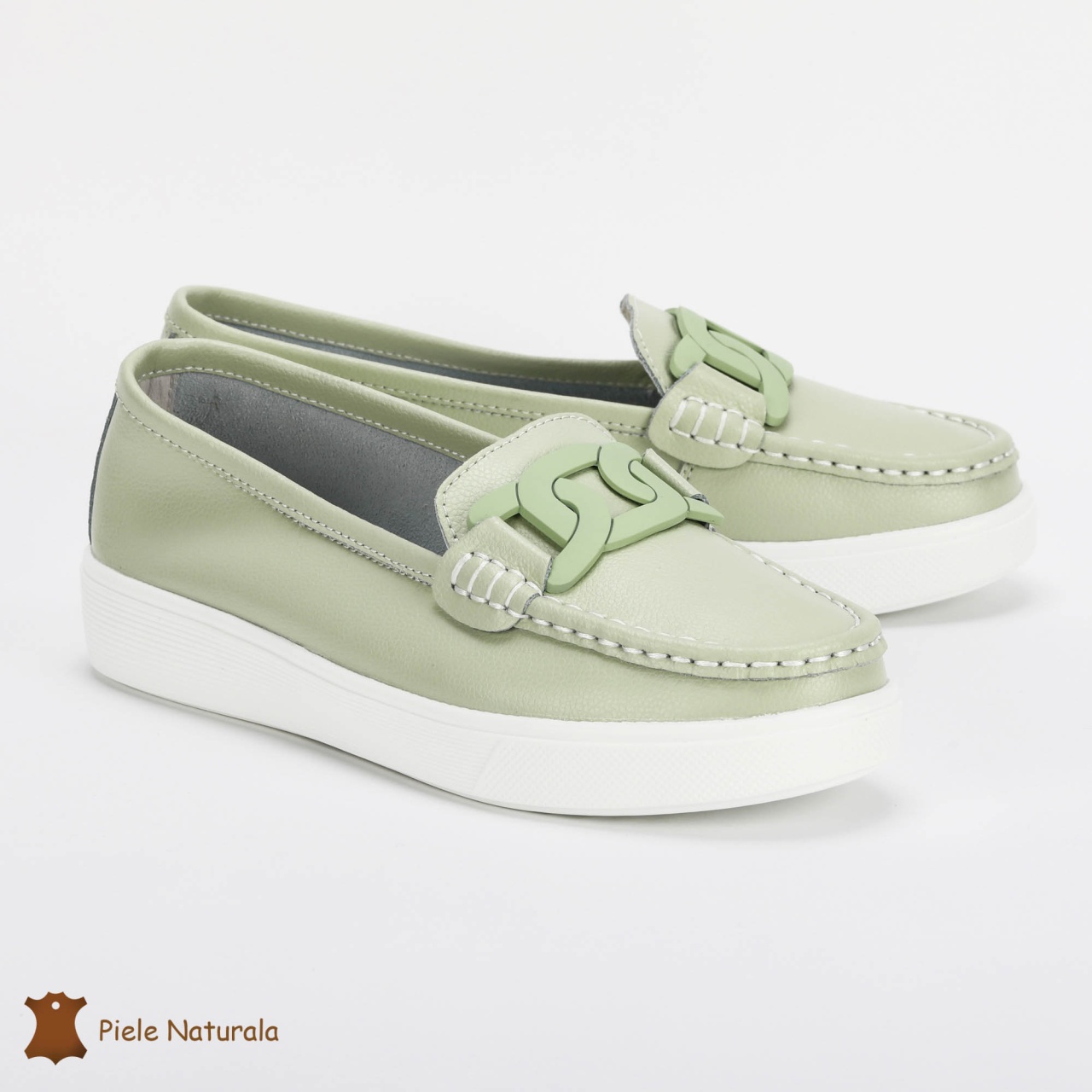 Mocasini Dama Piele Naturala cu talpa plata CRL0206 VERDE