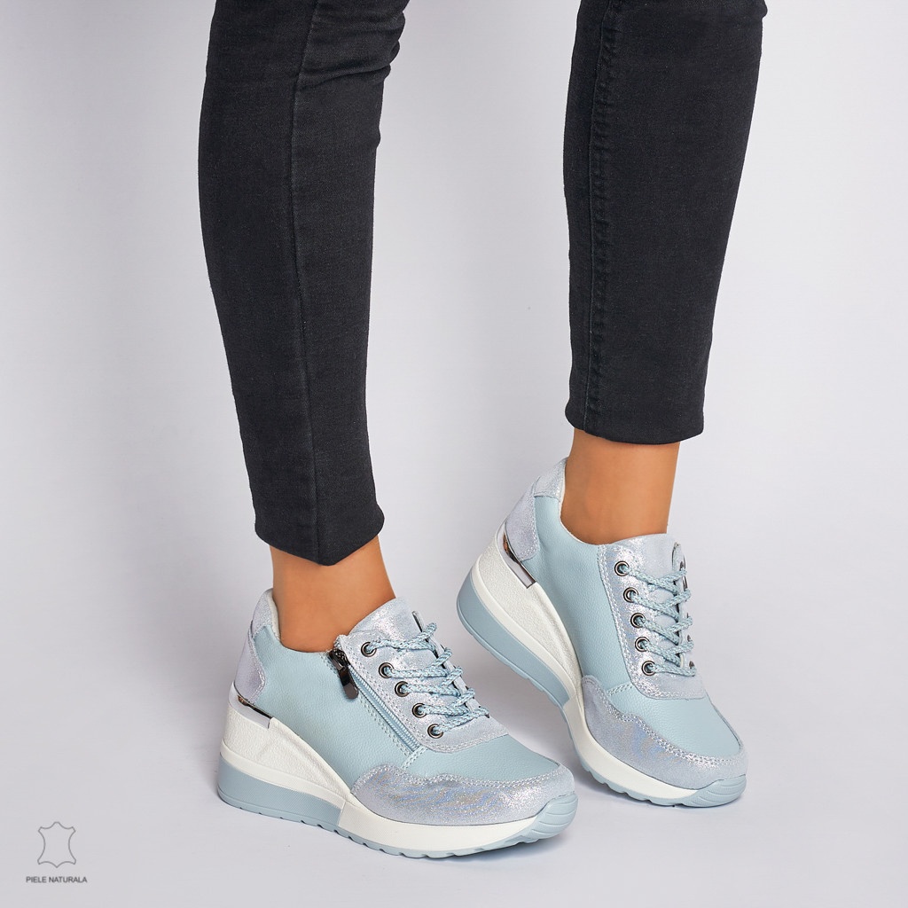 Pantofi Casual dama din Piele Naturala CRL0068 ALBASTRU