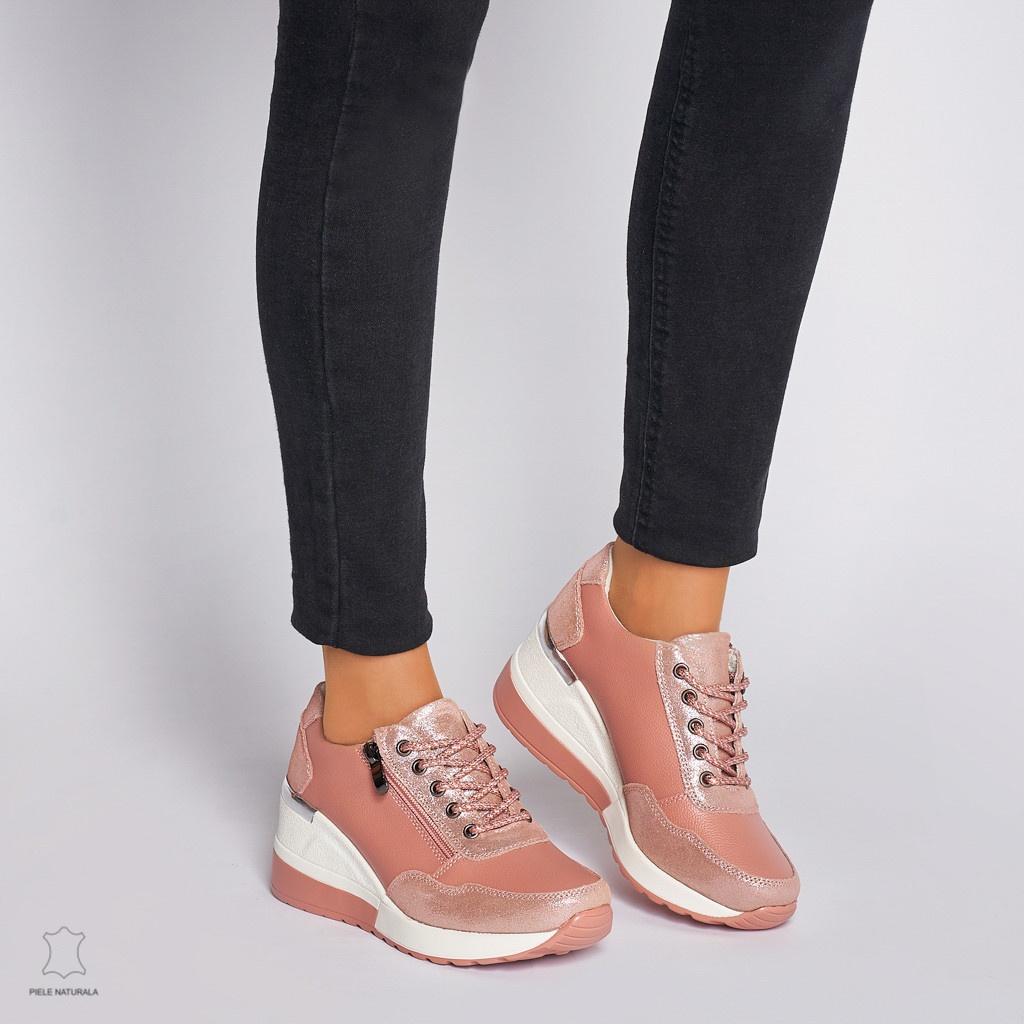 Pantofi Casual dama din Piele Naturala CRL0068 ROZ