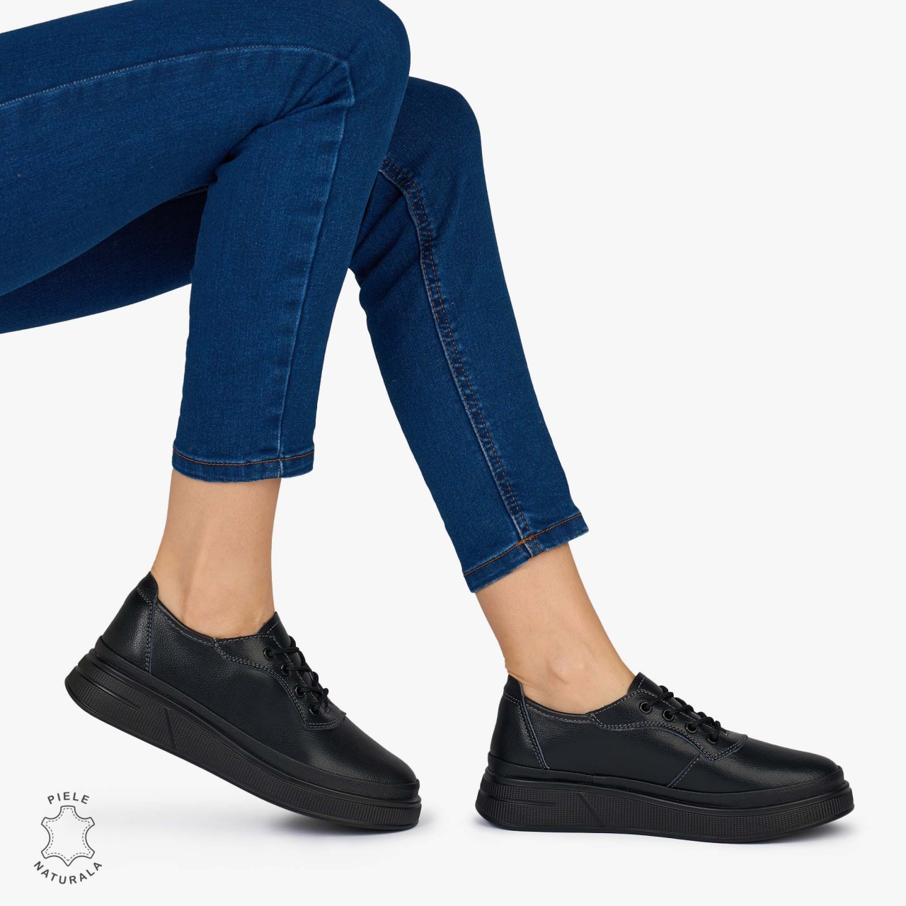 Pantofi Casual DAMA din PIELE Naturala CRL0942 CULOARE: NEGRU