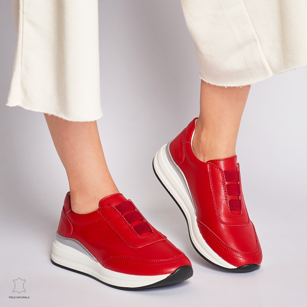 Pantofi Casual dama din Piele naturala CU INCHIDERE ELASTIC CRL1233 ROSU